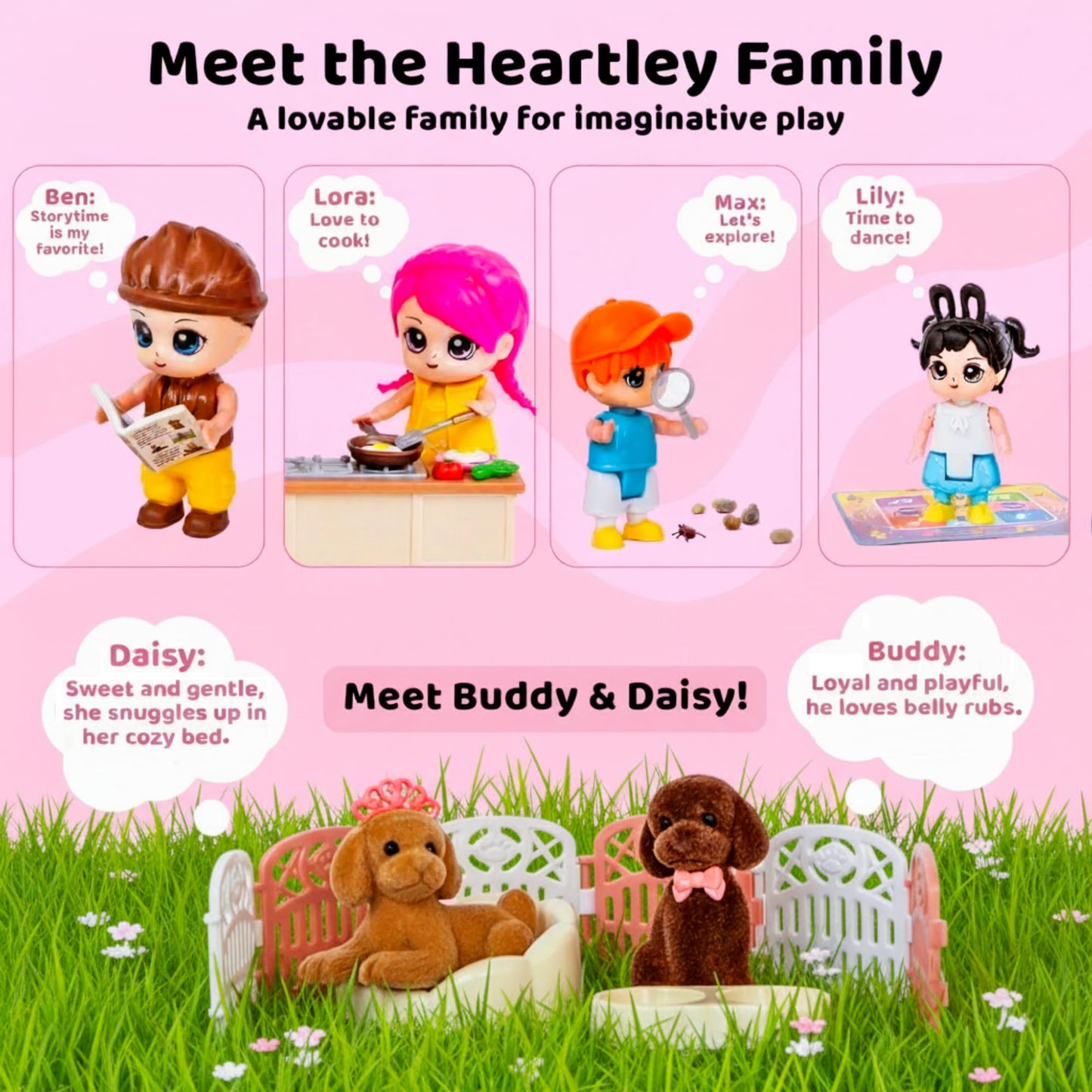 FUNERICA Dollhouse People & Pets Set – Velvety Puppies, Posable Figures & Accessories