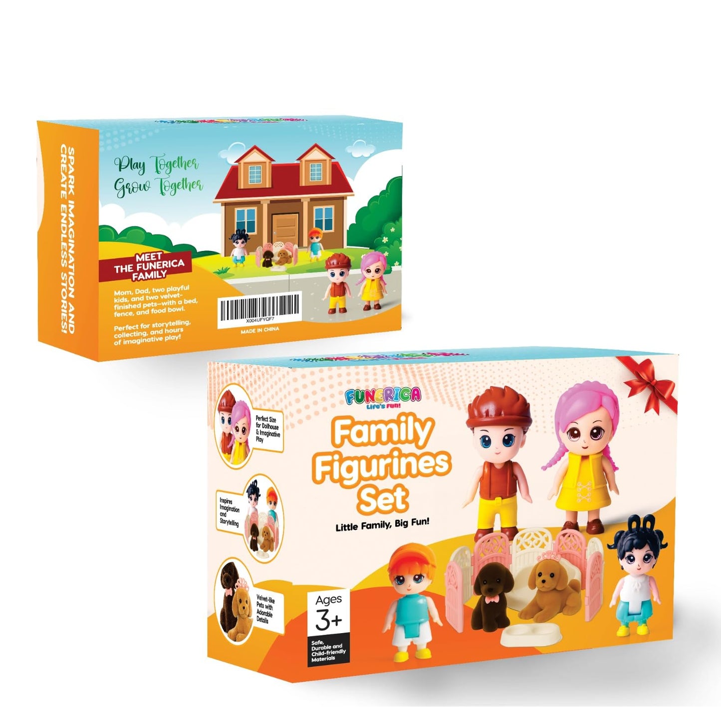 FUNERICA Dollhouse People & Pets Set – Velvety Puppies, Posable Figures & Accessories