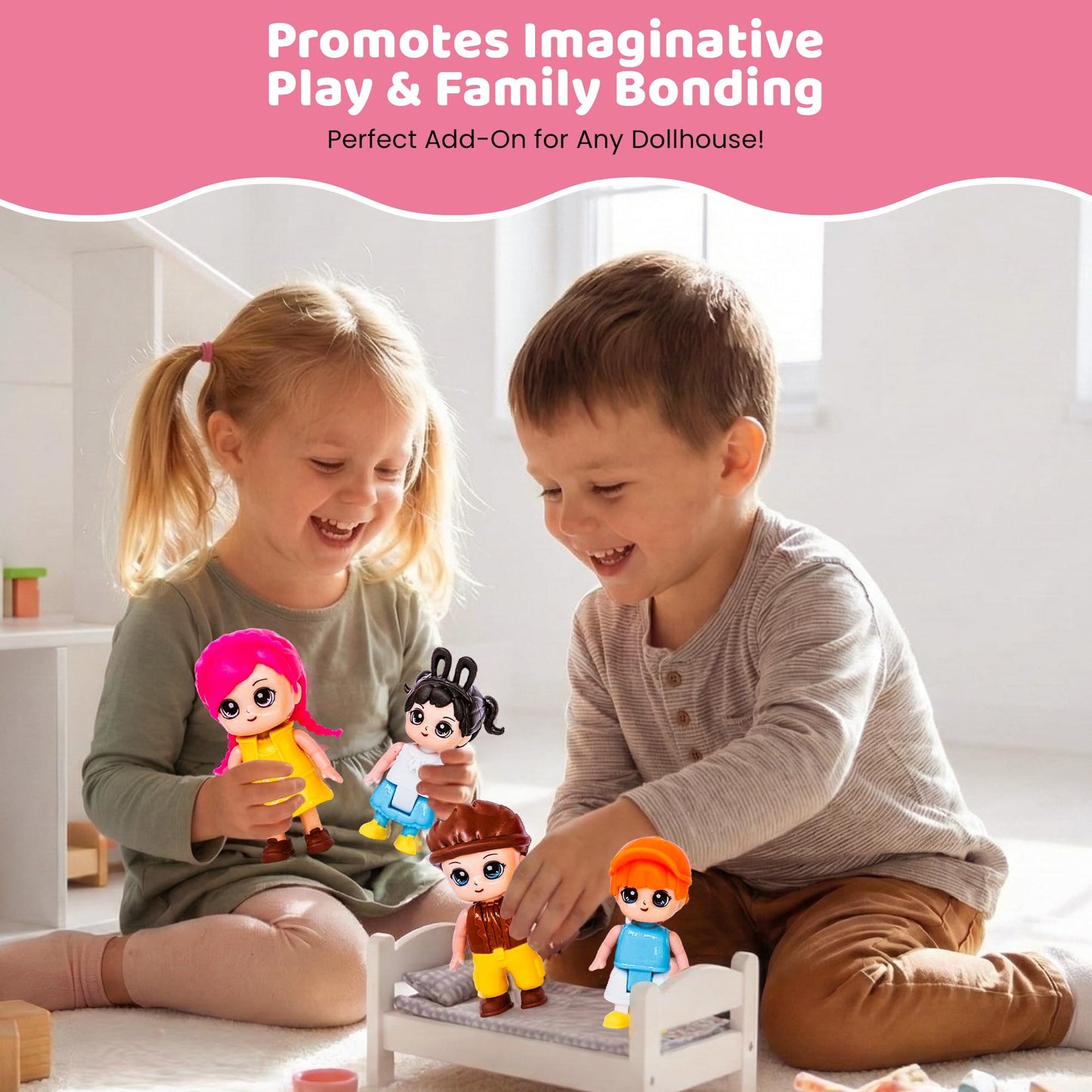 FUNERICA Dollhouse People & Pets Set – Velvety Puppies, Posable Figures & Accessories