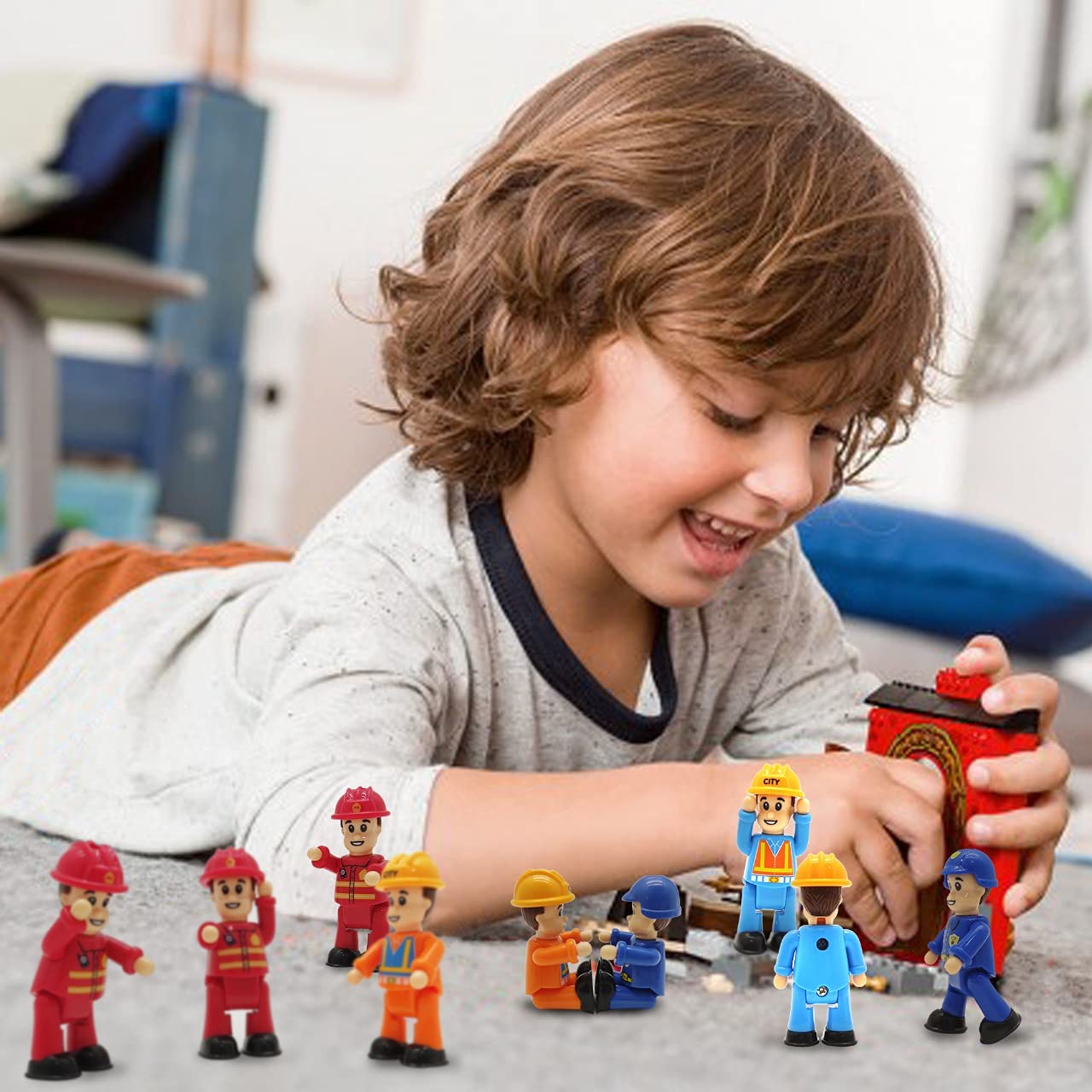 FUNERICA 4-Pack Community Helpers Figures – Firefighter, Police, Sanitation & Construction Worker