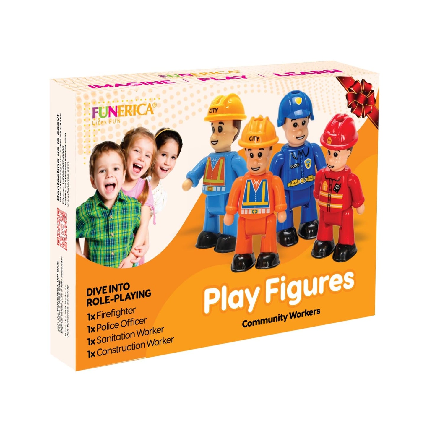 FUNERICA 4-Pack Community Helpers Figures – Firefighter, Police, Sanitation & Construction Worker