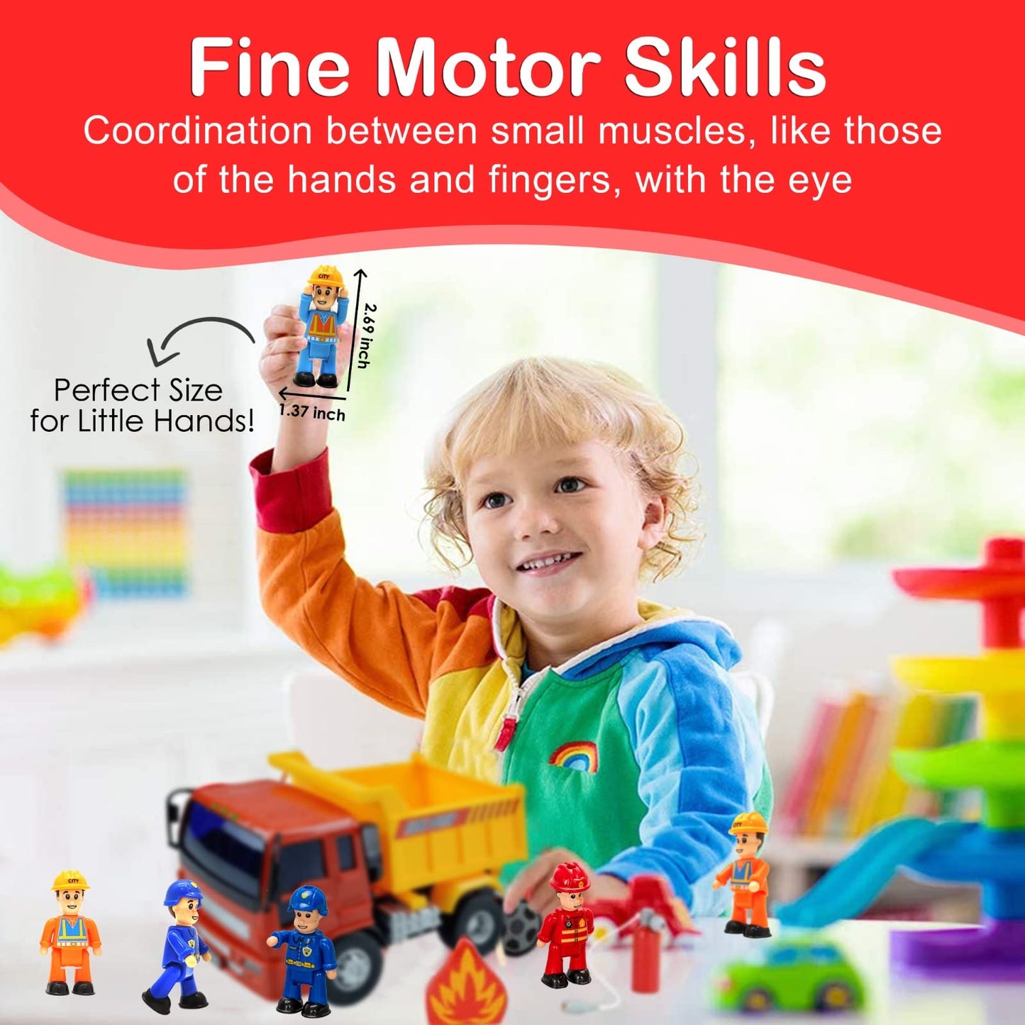 FUNERICA 4-Pack Community Helpers Figures – Firefighter, Police, Sanitation & Construction Worker