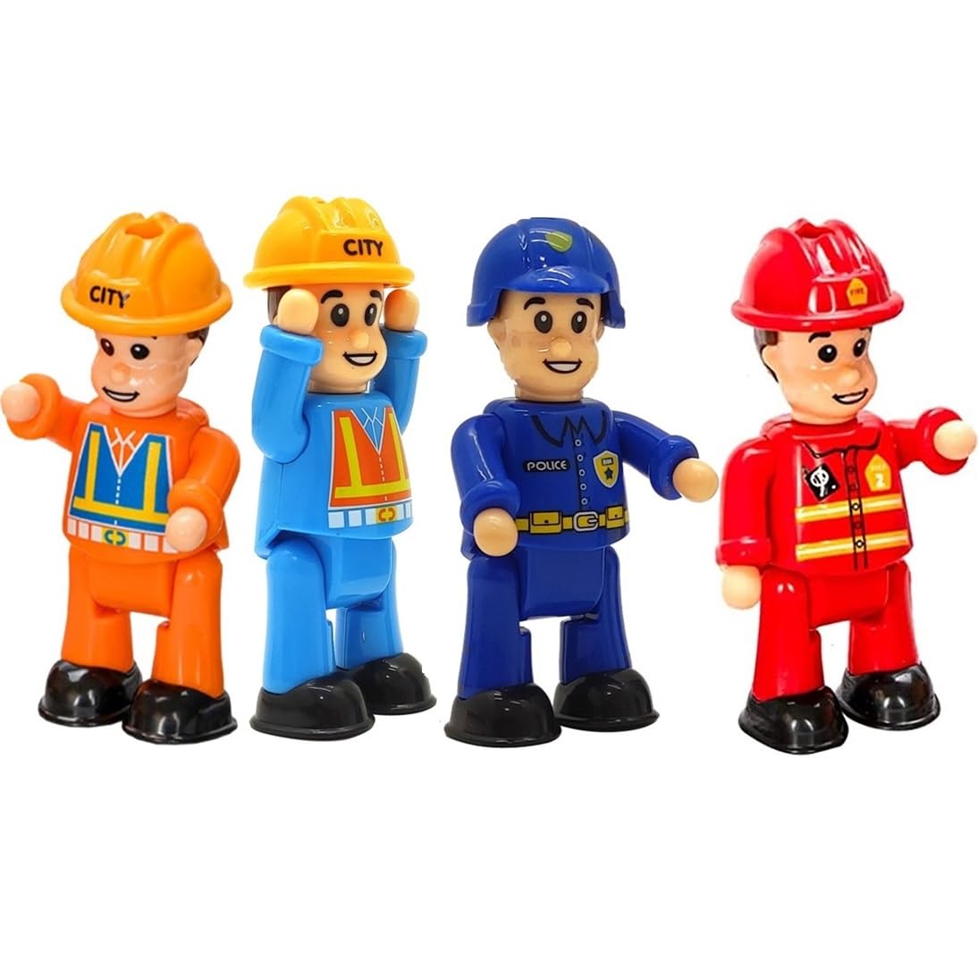 FUNERICA 4-Pack Community Helpers Figures – Firefighter, Police, Sanitation & Construction Worker