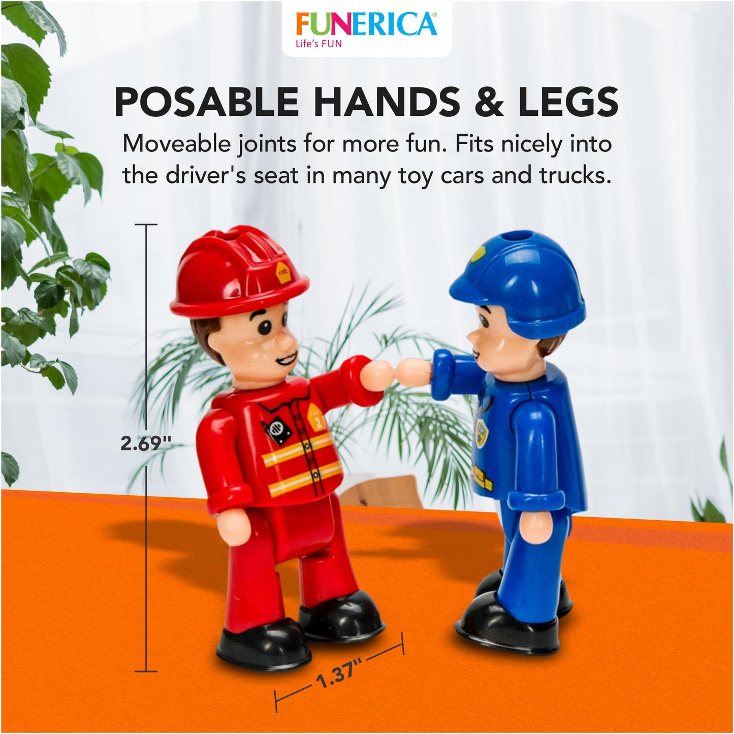 FUNERICA 4-Pack Community Helpers Figures – Firefighter, Police, Sanitation & Construction Worker