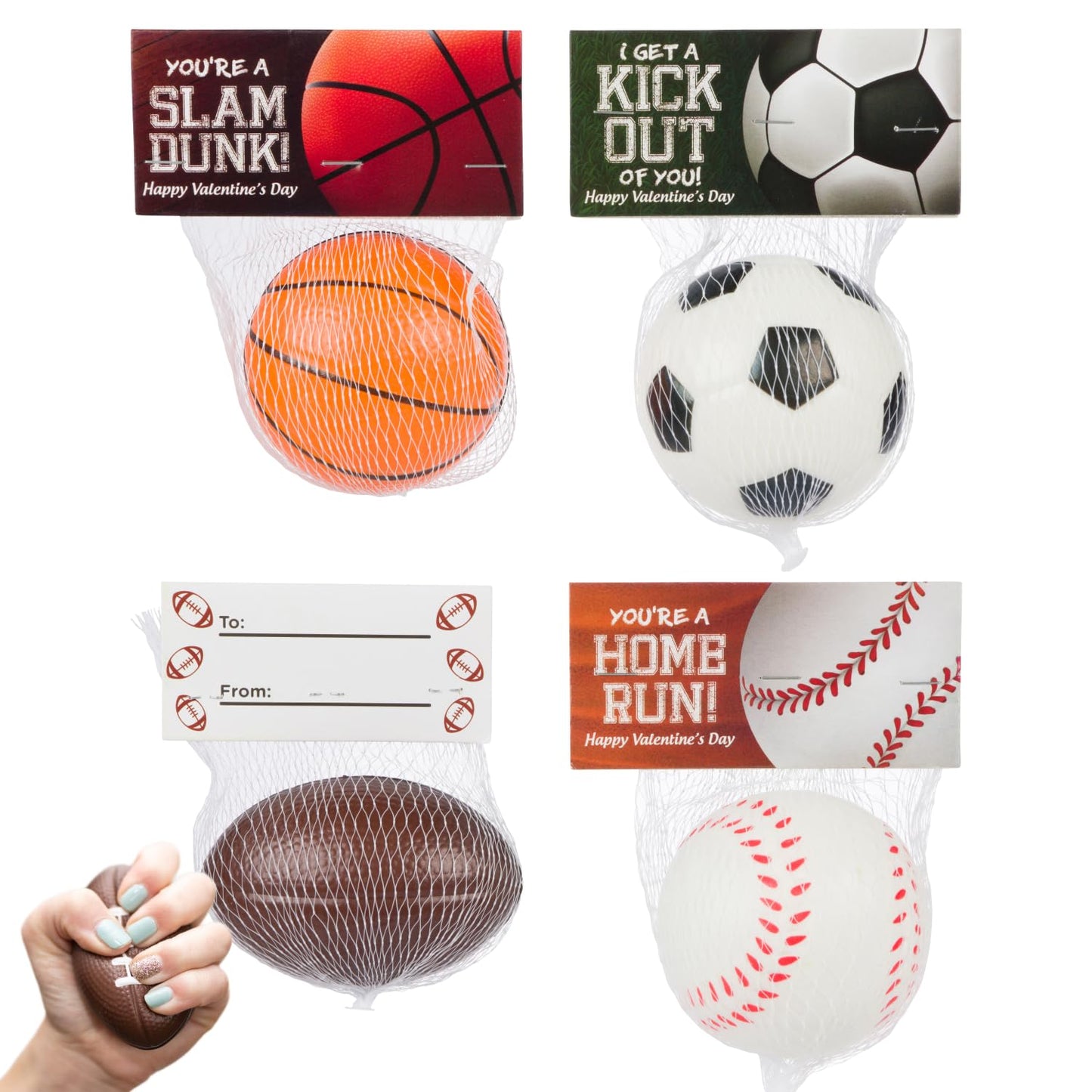 Funeta 30 Sports Stress Balls Set – Soccer, Baseball, Basketball & Football Valentines for Kids Class
