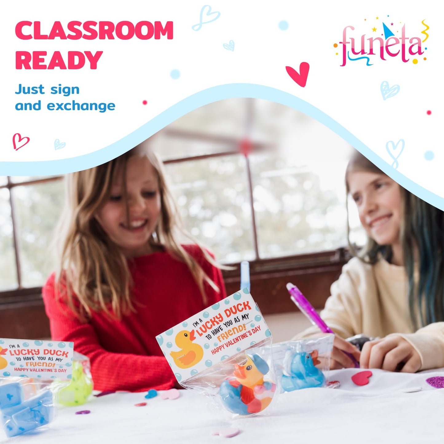 Funeta 30-Exchange-Ready Rubber Ducks & Valentine Cards for Classrooms