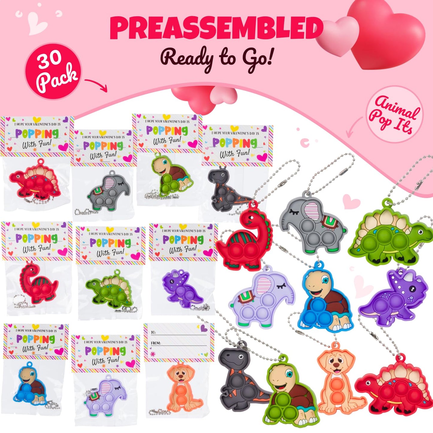 Funeta 30-Pack Animal Valentine Pop Its for Kids – Classroom Cards