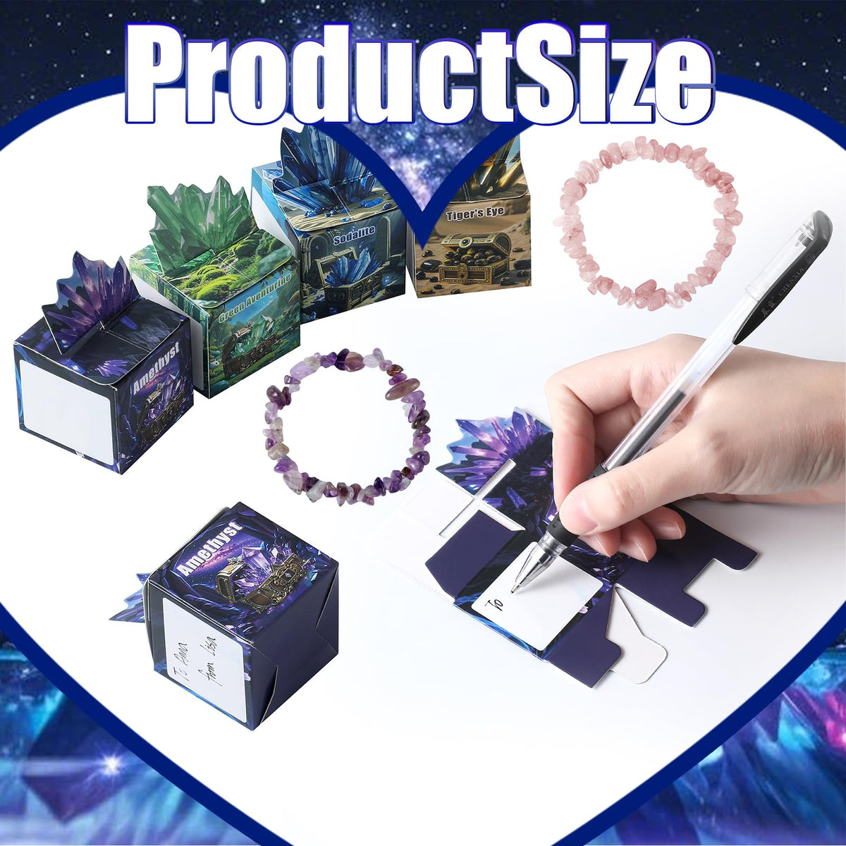 Funewest Valentines Day Gem Gifts - 24 Crystal Bracelets with Treasure Box Cards for Class Parties