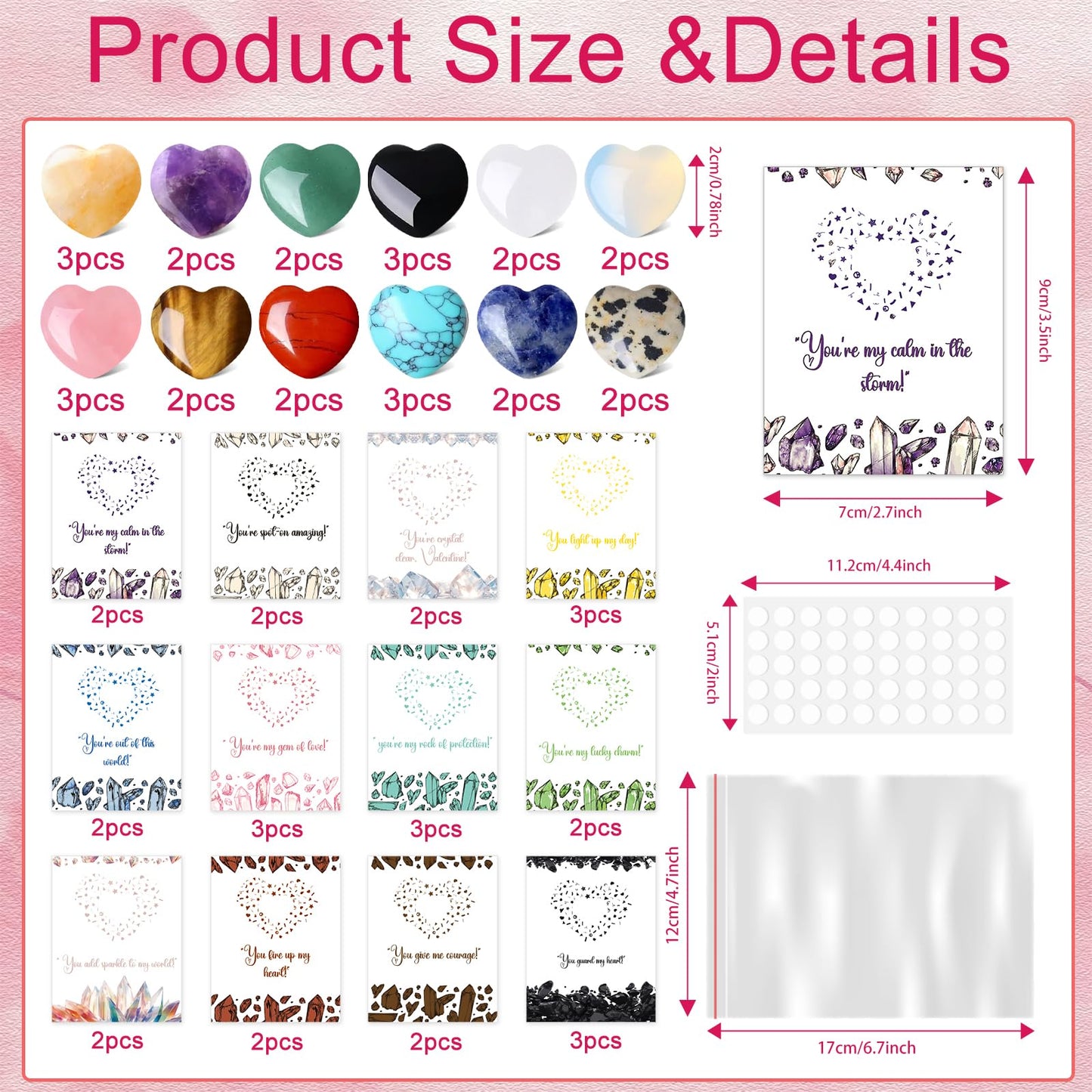 Funewest 28-Pack Crystal Valentine Gifts for Kids – Heart Gemstones with Cards