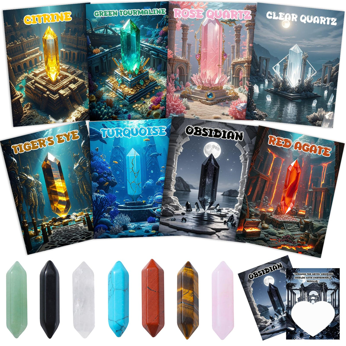 Funewest Valentines Day Crystal Cards for Kids — 24-Pack Atlantis-Inspired