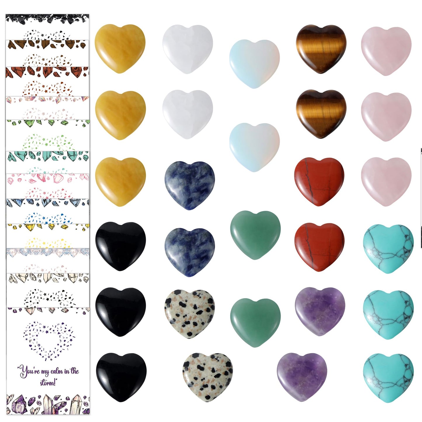 Funewest 28-Pack Crystal Valentine Gifts for Kids – Heart Gemstones with Cards