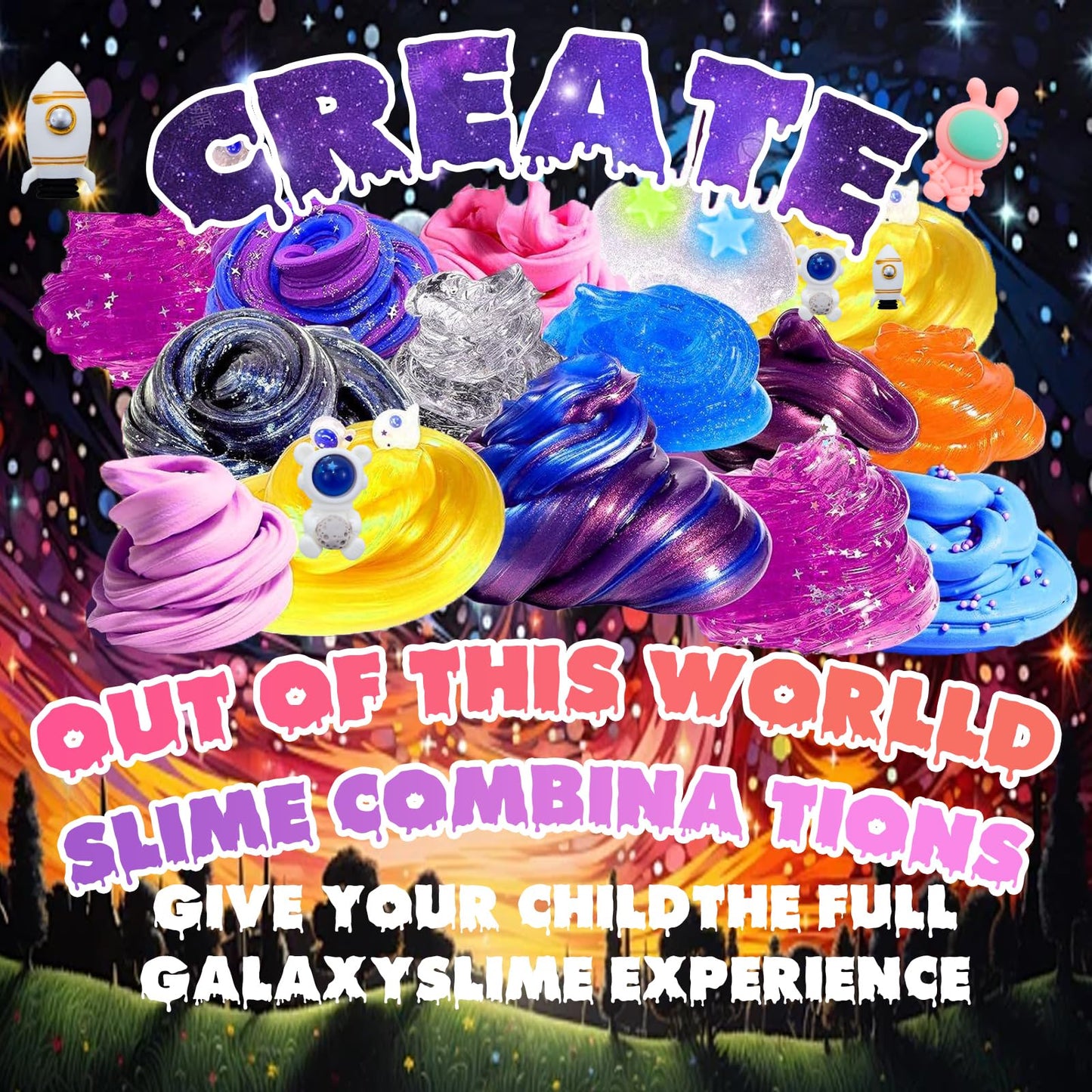 Funewest Slime Kit for Kids — Galaxy Glow Slime with Glitter, Beads & Charms