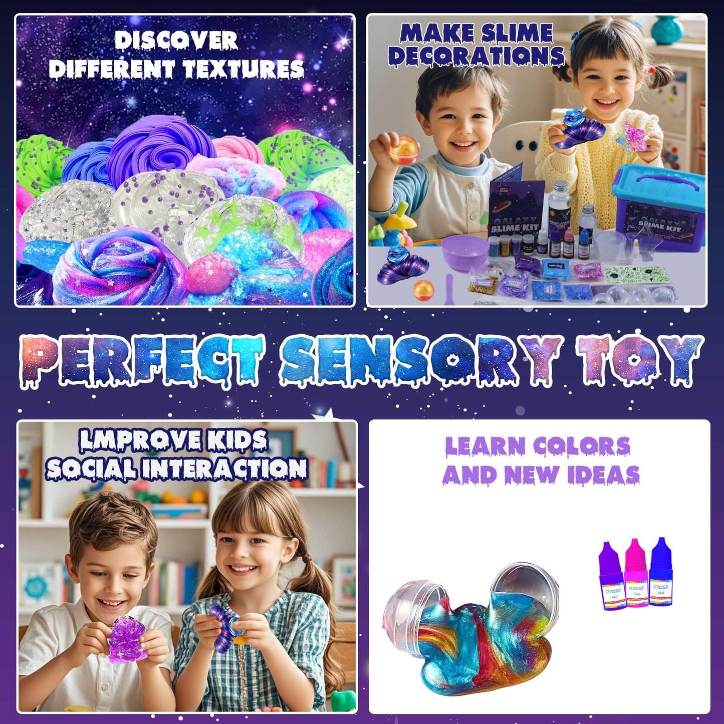 Funewest Slime Kit for Kids — Galaxy Glow Slime with Glitter, Beads & Charms