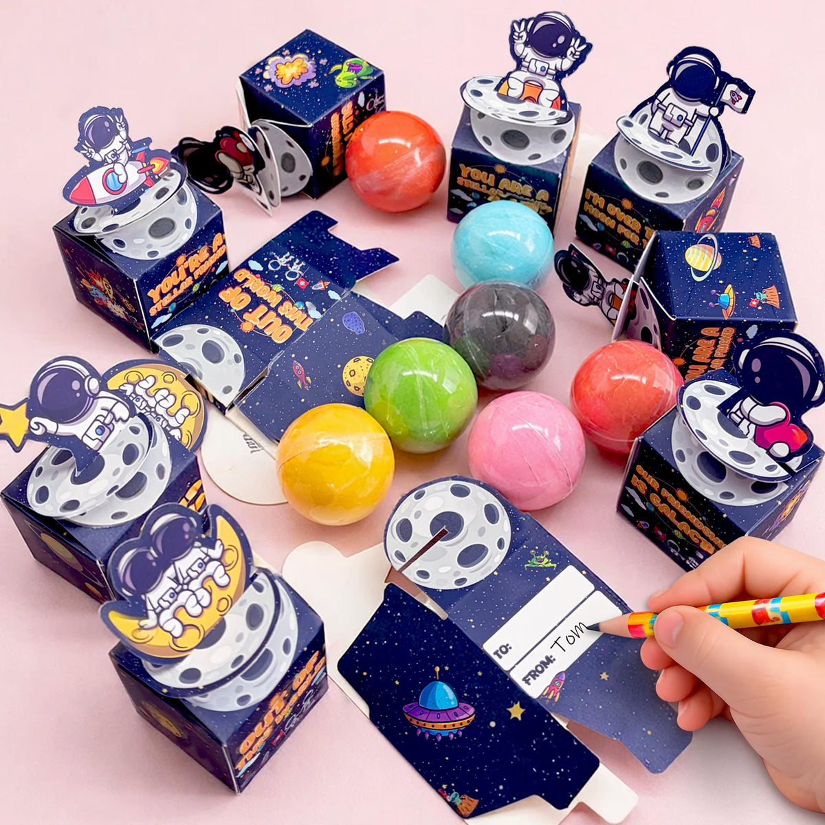 Funewest 28 Pack Valentines Gifts for Kids – Galaxy Slime Balls & Greeting Cards