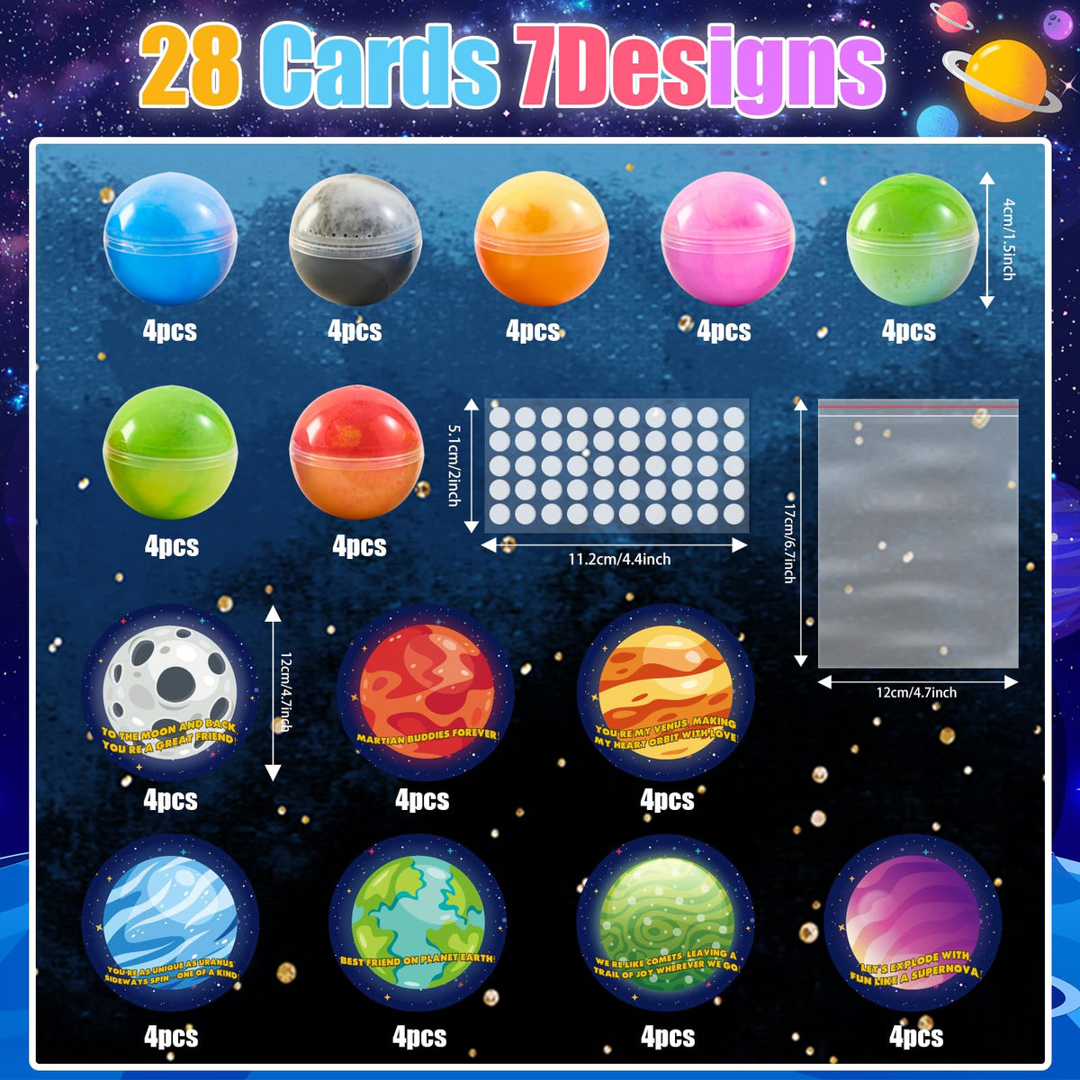 Funewest 28-Pack Valentines Day Cards & Galaxy Slime Bulk for Classroom Prizes