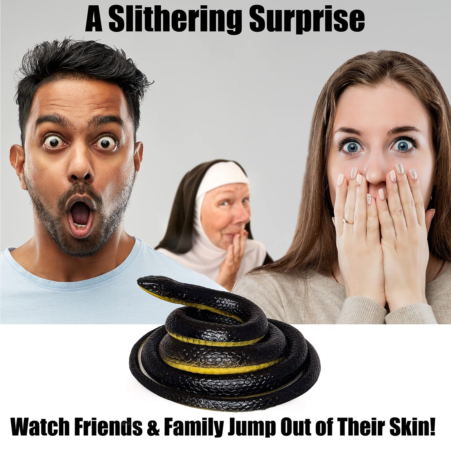 FunFamz The Original Realistic Rubber Snake Toy – Large Black Fake Snake for Pranks