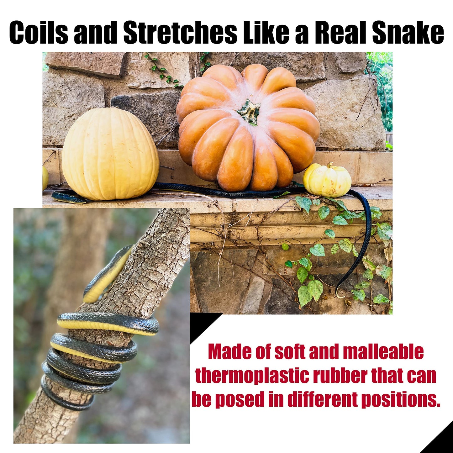 FunFamz The Original Realistic Rubber Snake Toy – Large Black Fake Snake for Pranks