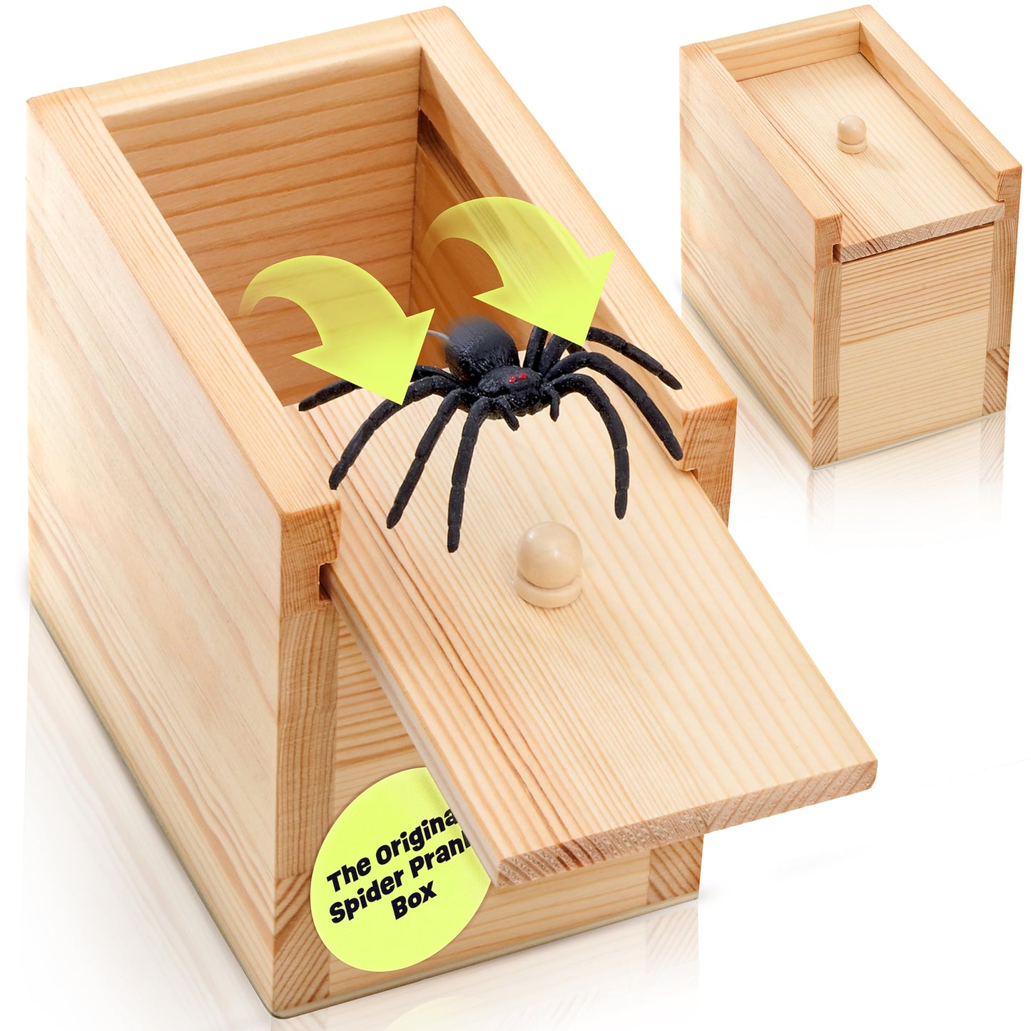 FunFamz Original Spider Prank Box – Wooden Jump Scare Gift with Hidden Compartment
