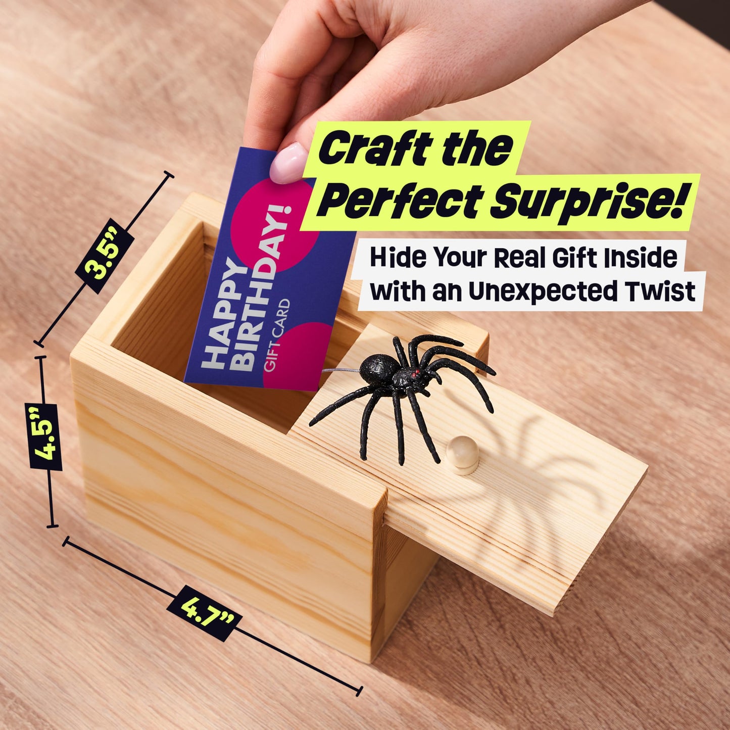 FunFamz Original Spider Prank Box – Wooden Jump Scare Gift with Hidden Compartment
