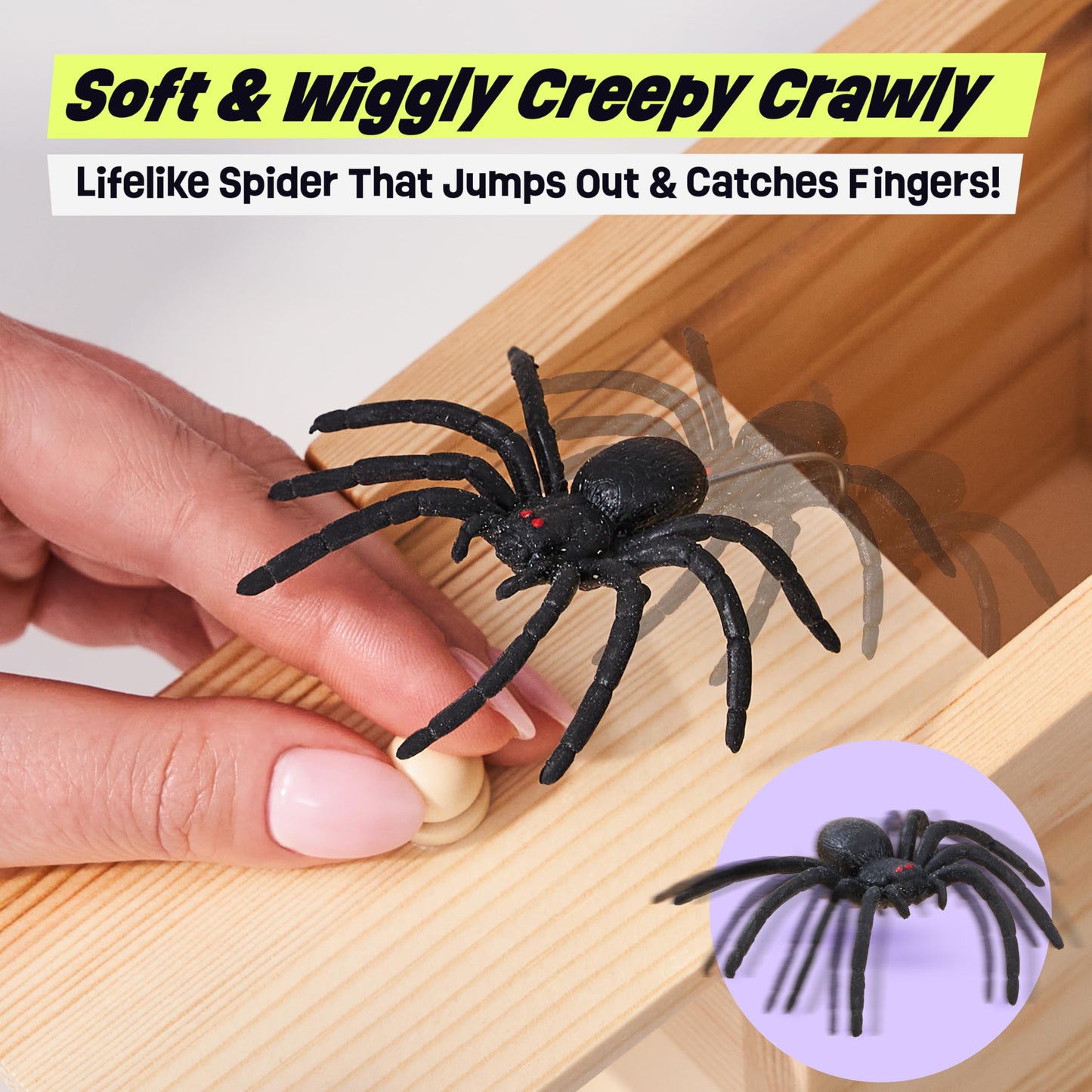 FunFamz Original Spider Prank Box – Wooden Jump Scare Gift with Hidden Compartment