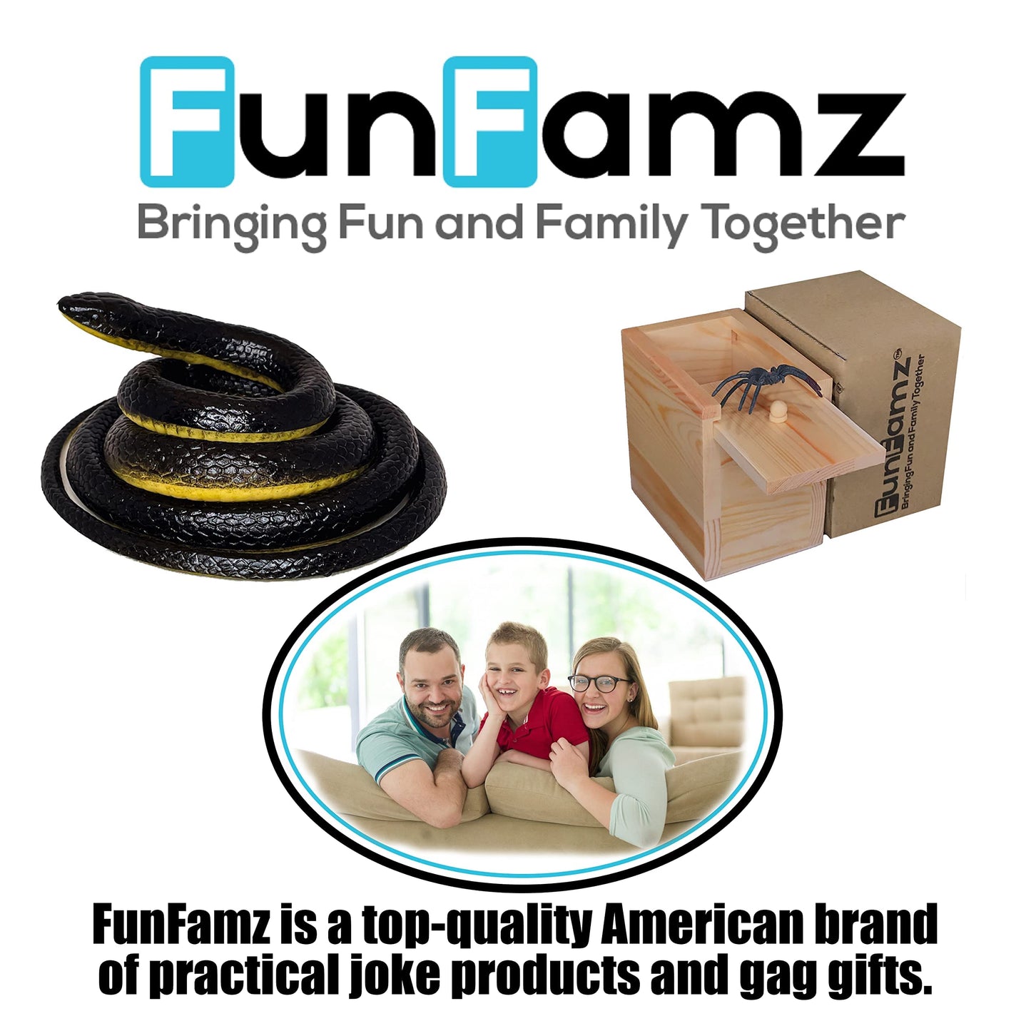 FunFamz The Original Realistic Rubber Snake Toy – Large Black Fake Snake for Pranks