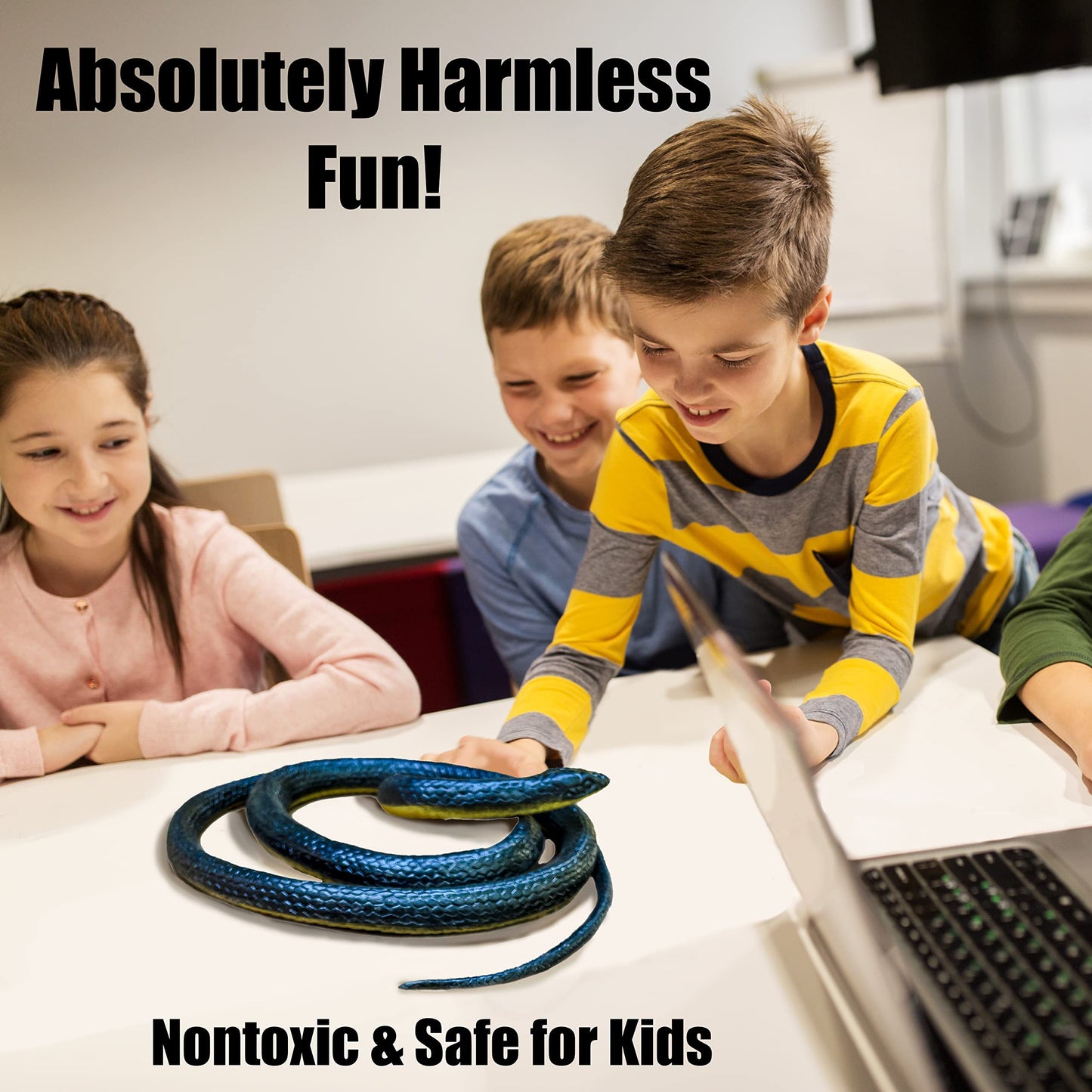 FunFamz The Original Realistic Rubber Snake Toy – Large Black Fake Snake for Pranks
