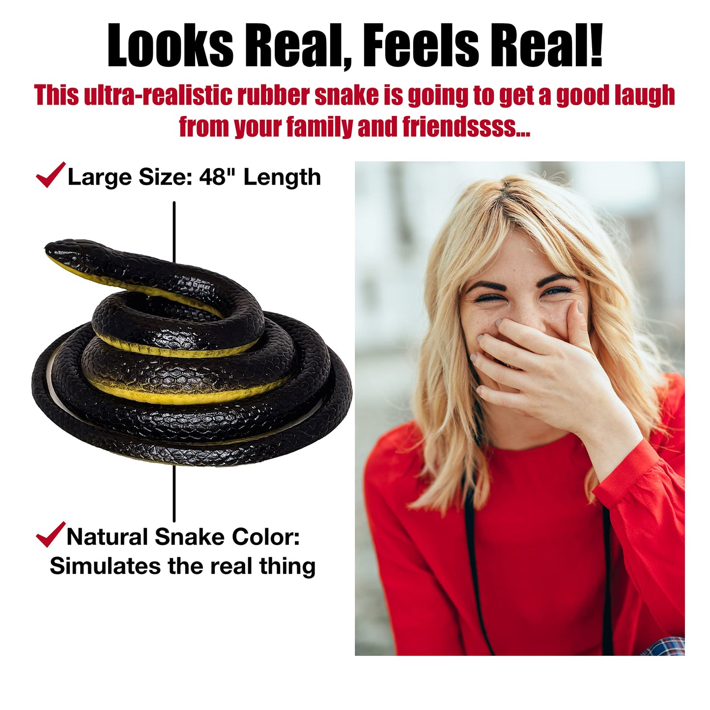 FunFamz The Original Realistic Rubber Snake Toy – Large Black Fake Snake for Pranks