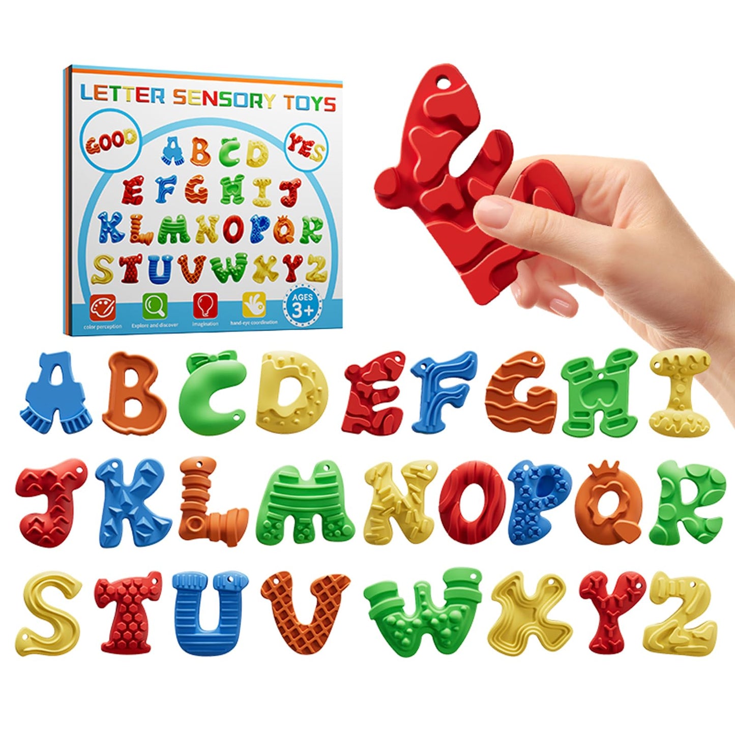 FunFusion 52 Pcs A-Z Letter Fidget Stones – Sensory Textured Worry Toys for Calming, Focus & Anxiety Relief