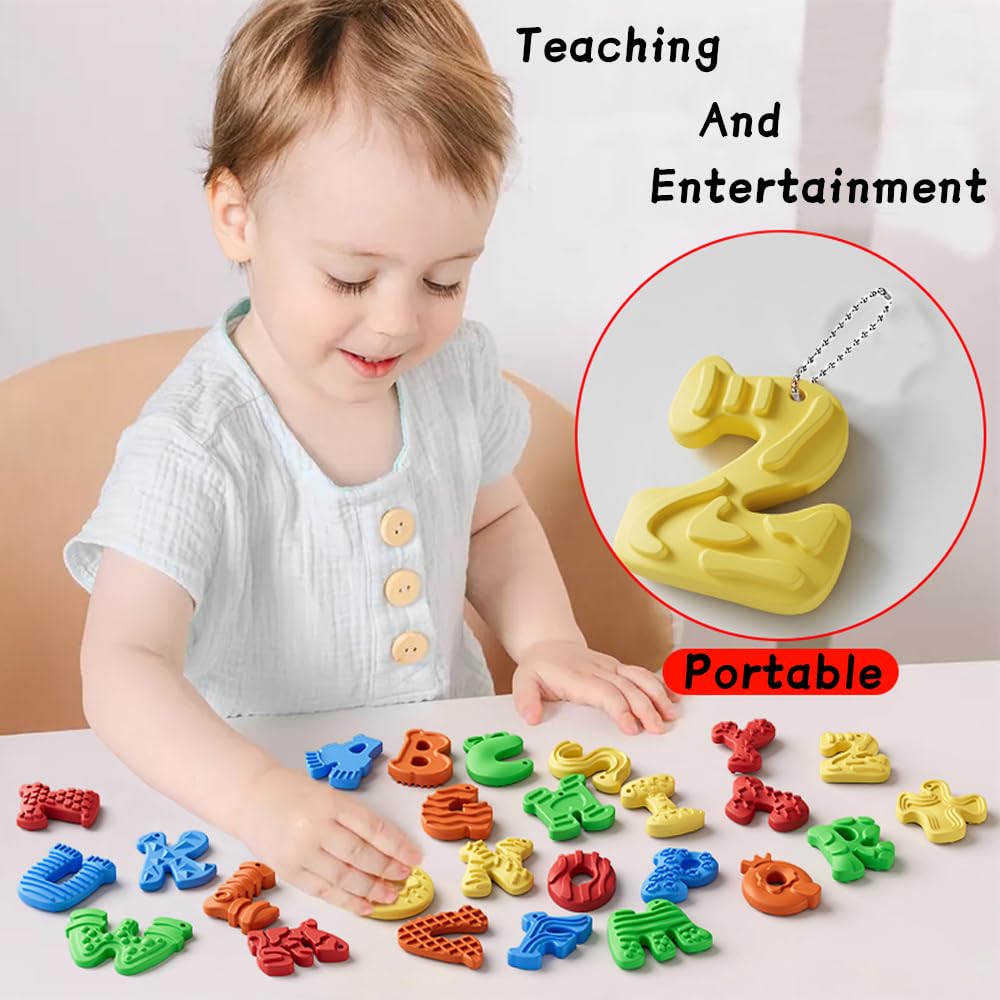 FunFusion 52 Pcs A-Z Letter Fidget Stones – Sensory Textured Worry Toys for Calming, Focus & Anxiety Relief