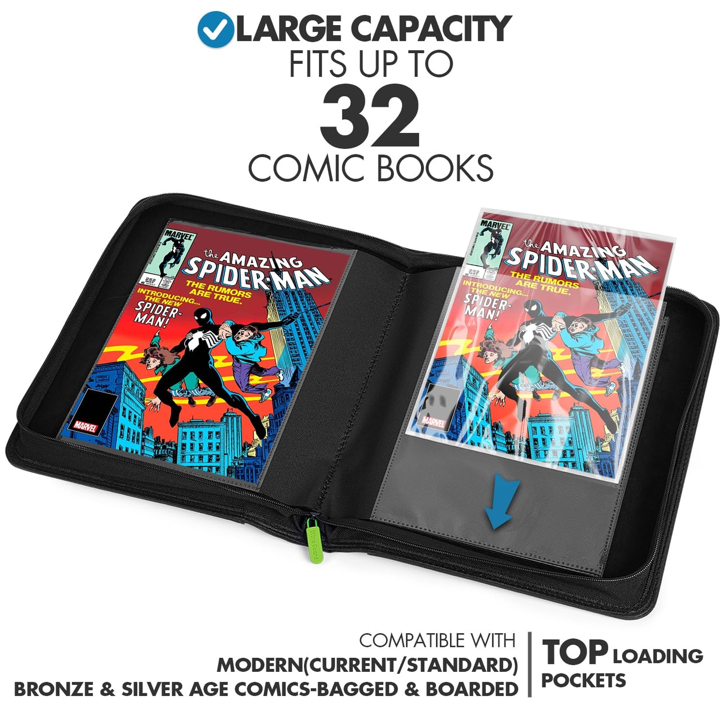FunGuys Comic Book Storage Binder – 16 Double-Sided Pockets, Holds 32 Comics