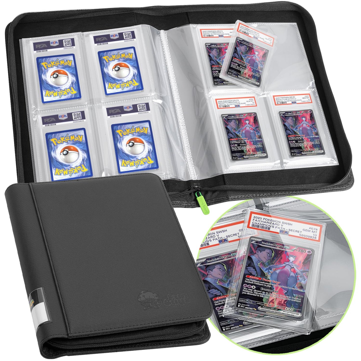 FunGuys Graded Card Binder – 40 PSA Slabs, 4-Pocket Pages, Zippered Display Case