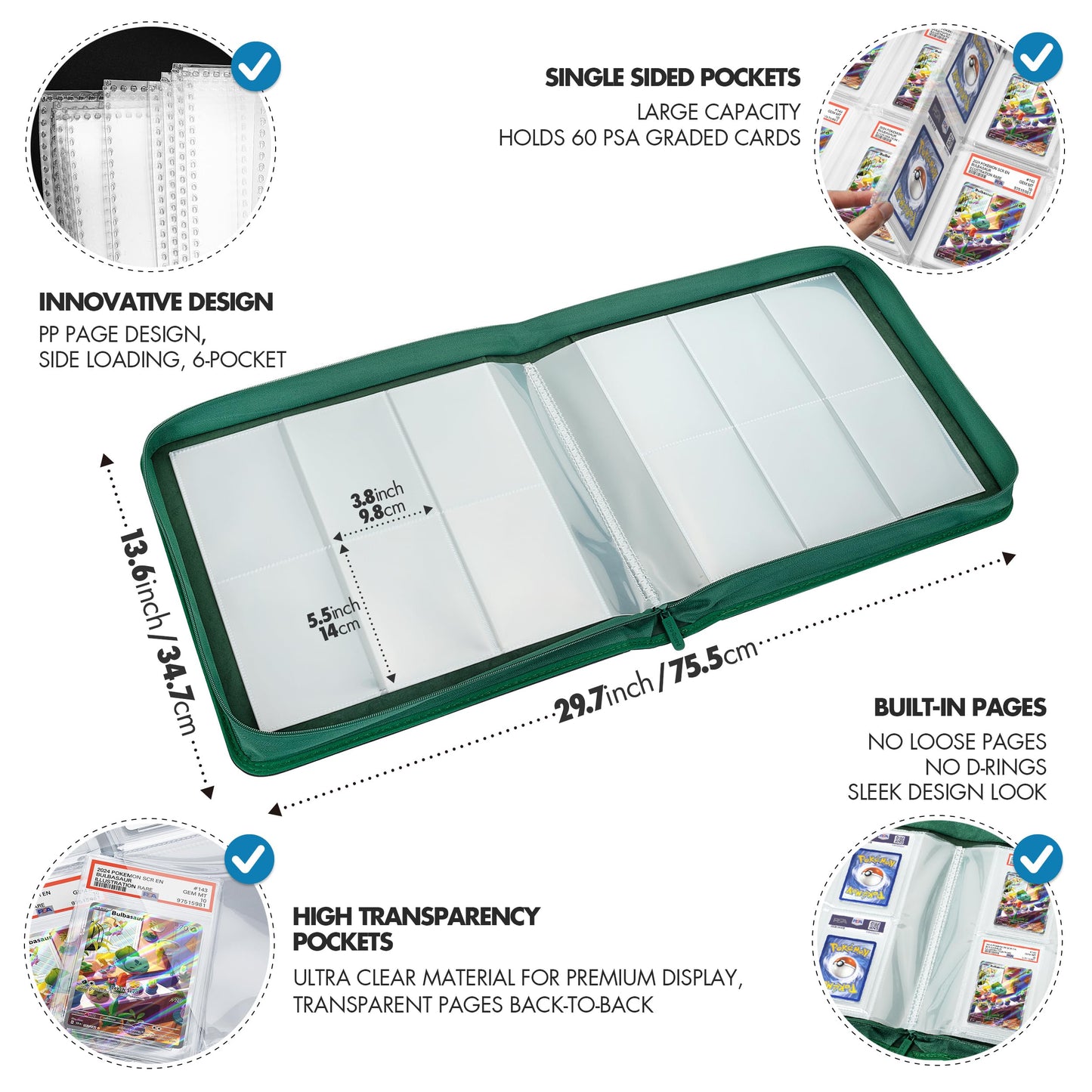 FunGuys Graded Card Binder — 60-Card, 6-Pocket Slab Holder with Zipper