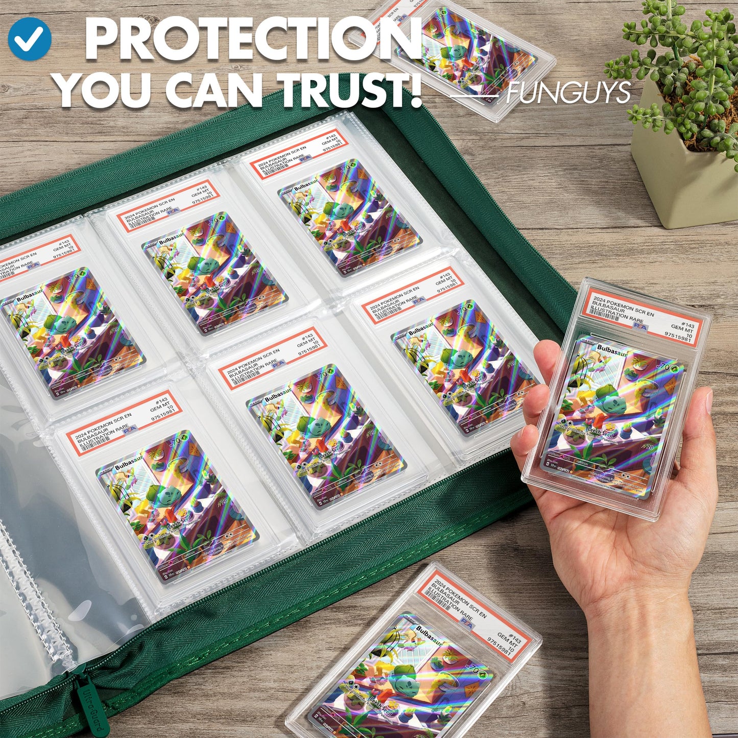 FunGuys Graded Card Binder — 60-Card, 6-Pocket Slab Holder with Zipper