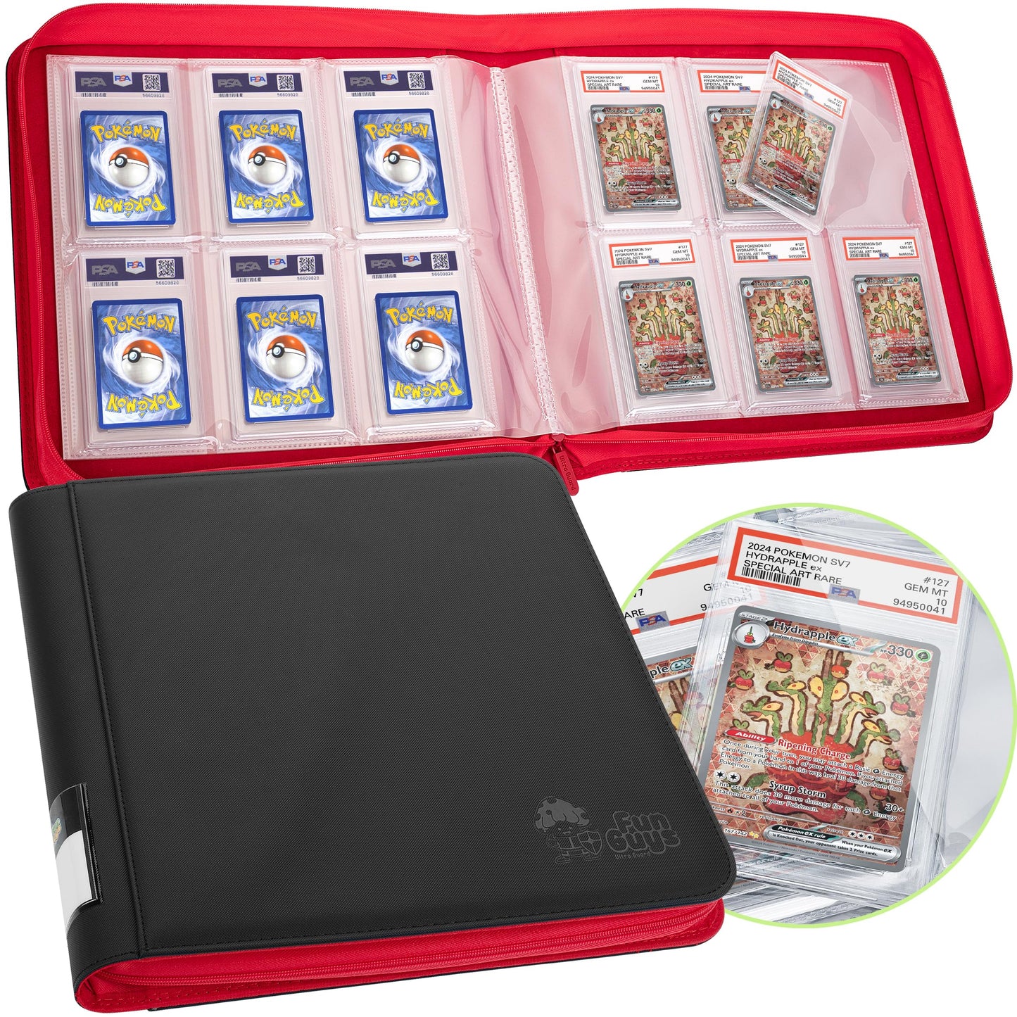 FunGuys Graded Card Binder — 60 PSA Slab Holder, 6-Pocket Storage, Zippered Display Case