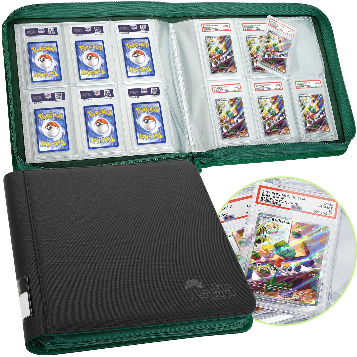 FunGuys Graded Card Binder — 60-Card, 6-Pocket Slab Holder with Zipper