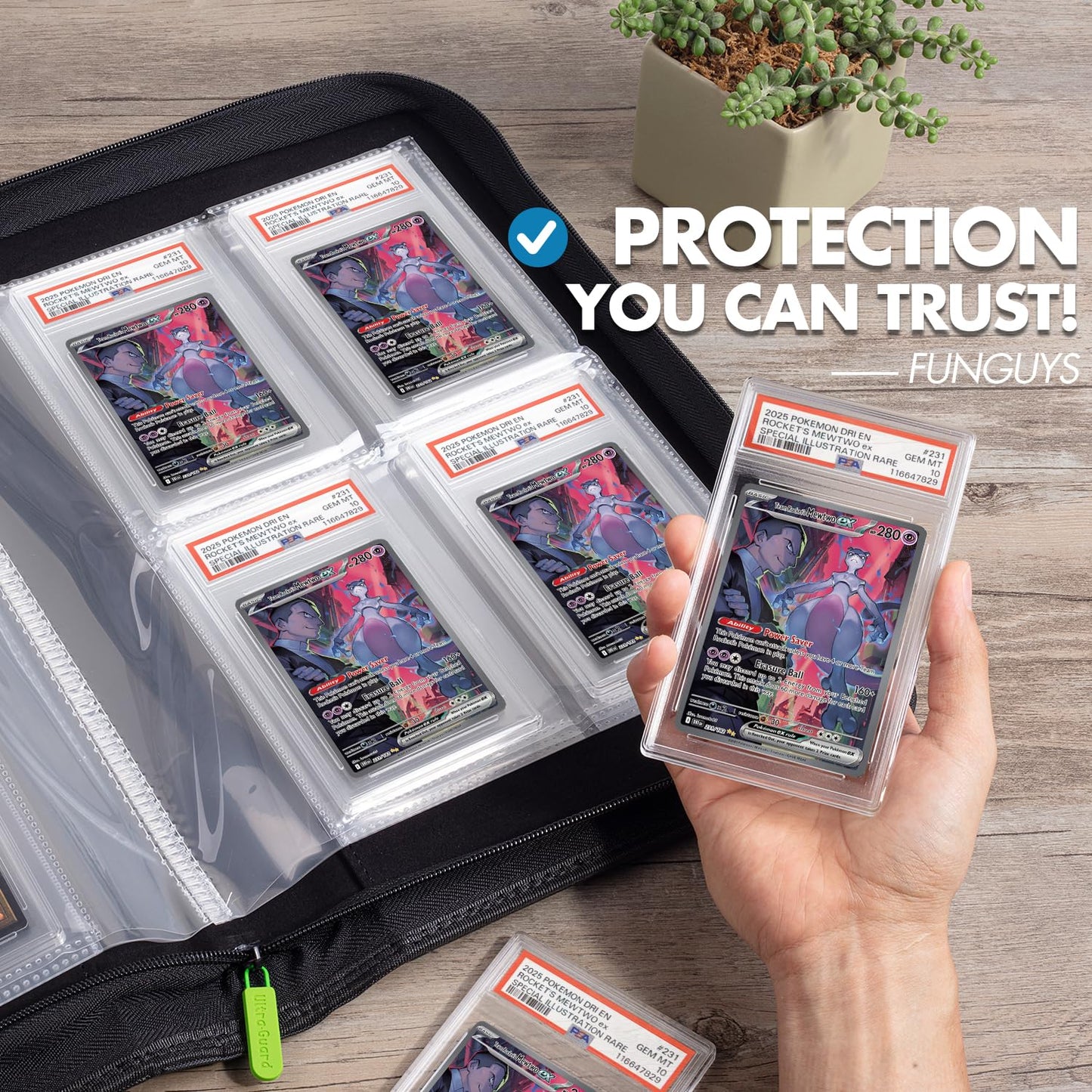 FunGuys Graded Card Binder – 40 PSA Slabs, 4-Pocket Pages, Zippered Display Case