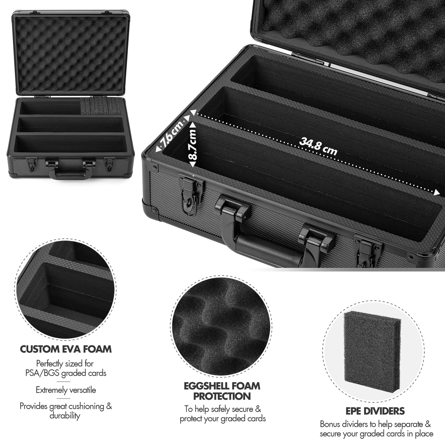 FunGuys Toploader Storage Box – Holds 600+ Cards, 9 Foam Dividers, One-Touch Holders
