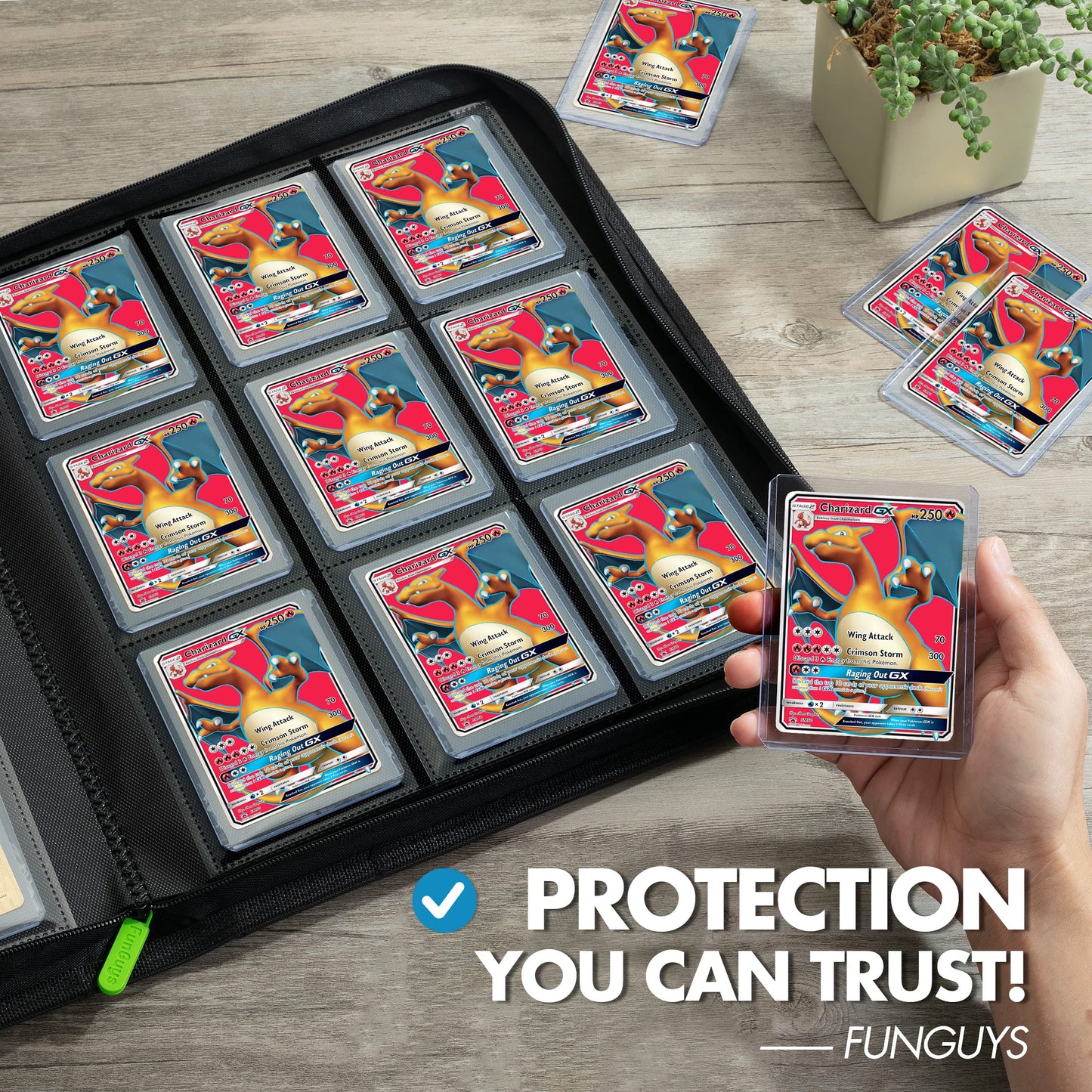 FunGuys Toploader Binder – 252 Card Capacity, 9-Pocket Side-Loading Album, Zippered for Trading Card Storage