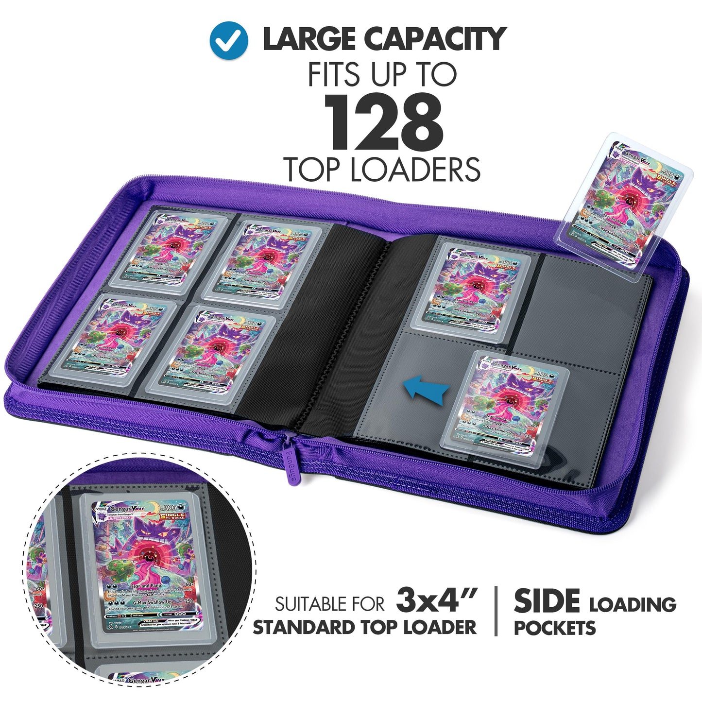 FunGuys Toploader Binder – 4-Pocket Card Binder for 128 Top Loaders | TCG, MTG, Pokemon