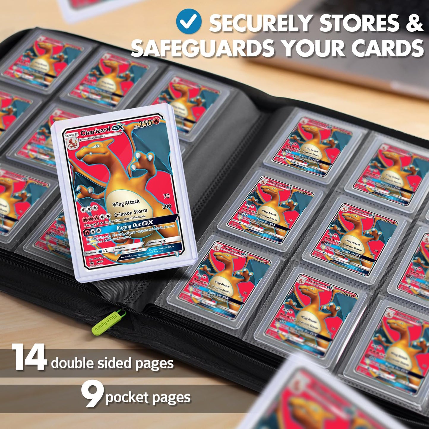 FunGuys Toploader Binder – 252 Card Capacity, 9-Pocket Side-Loading Album, Zippered for Trading Card Storage