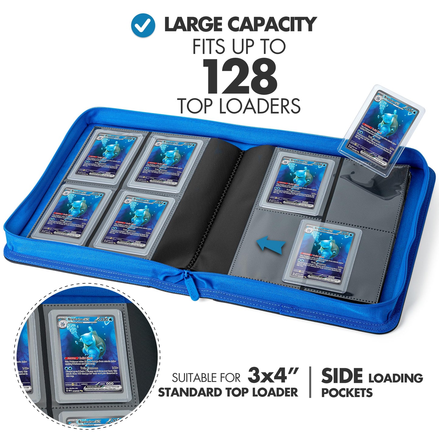 FunGuys Toploader Binder – 4-Pocket Card Binder for 128 Top Loaders | Travel-Ready Trading Card Storage