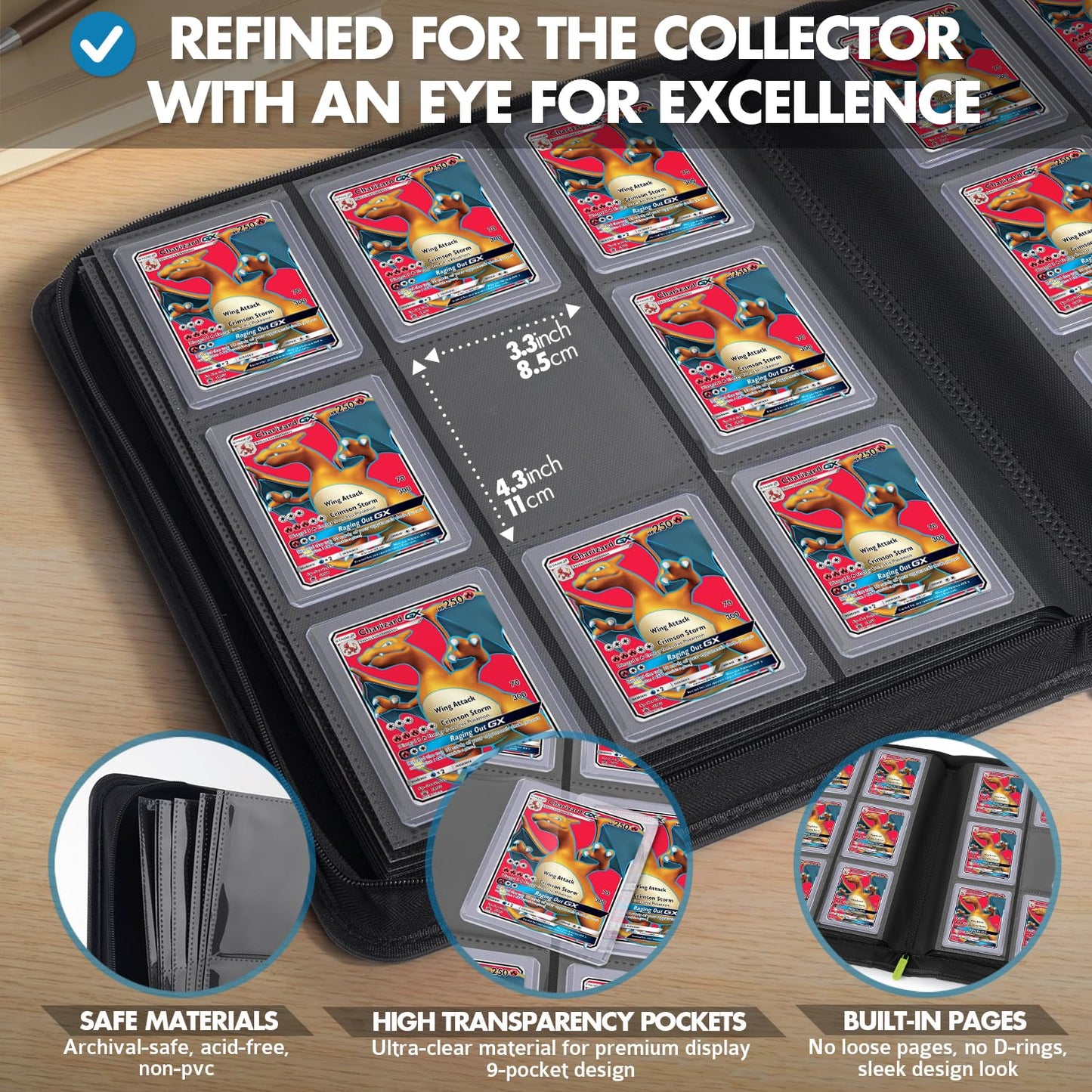 FunGuys Toploader Binder – 252 Card Capacity, 9-Pocket Side-Loading Album, Zippered for Trading Card Storage