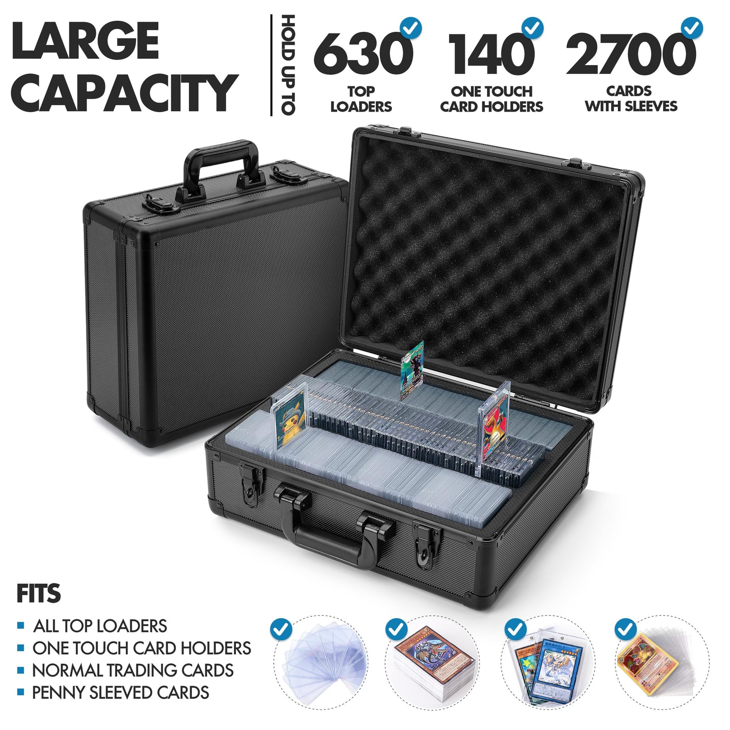 FunGuys Toploader Storage Box – Holds 600+ Cards, 9 Foam Dividers, One-Touch Holders