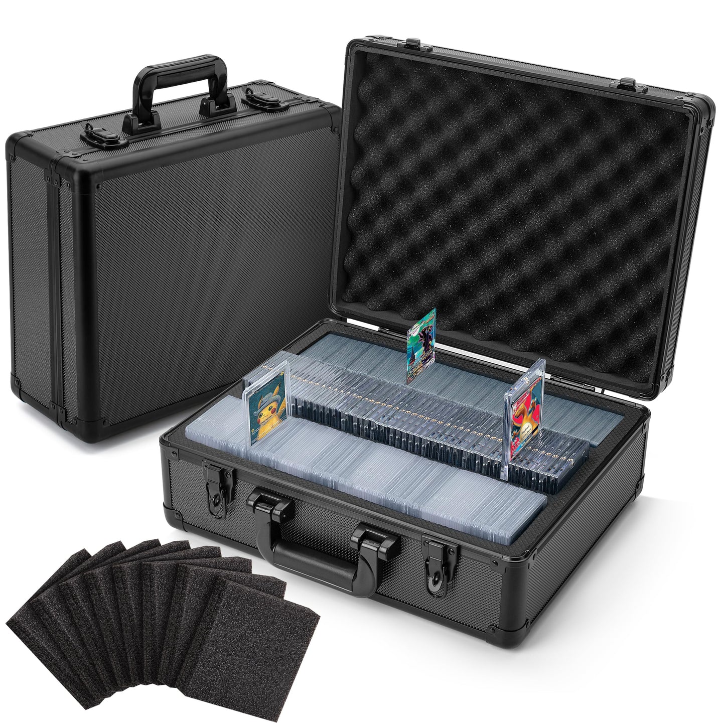 FunGuys Toploader Storage Box – Holds 600+ Cards, 9 Foam Dividers, One-Touch Holders