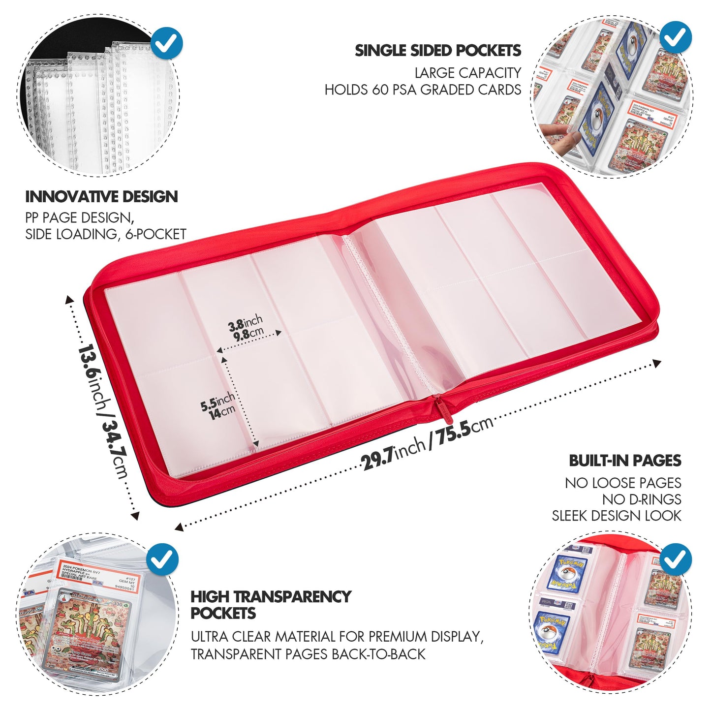 FunGuys Graded Card Binder — 60 PSA Slab Holder, 6-Pocket Storage, Zippered Display Case