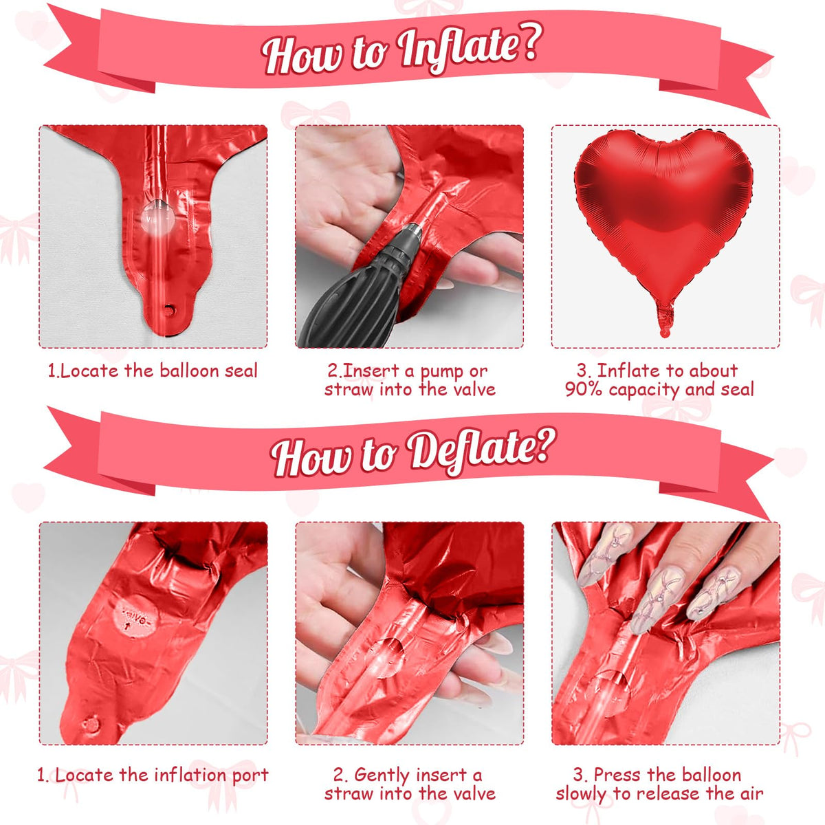 FunHot Red Heart & 38in Bow Foil Balloon Set - 10pc Party Decor