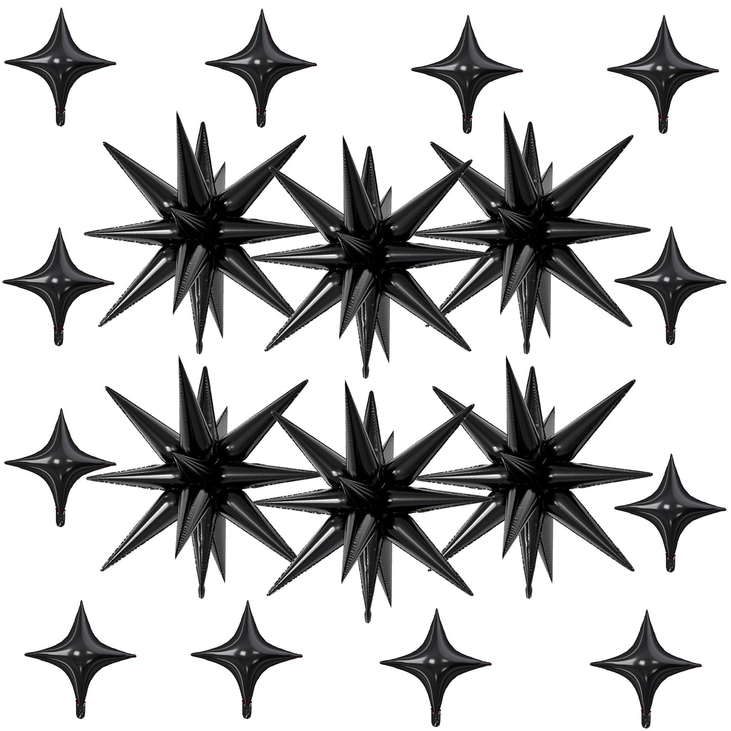 FunHot 18 Pcs Black Star Balloons — 22in Explosion + 10in Four-Point Foil Balloons for Party Decor