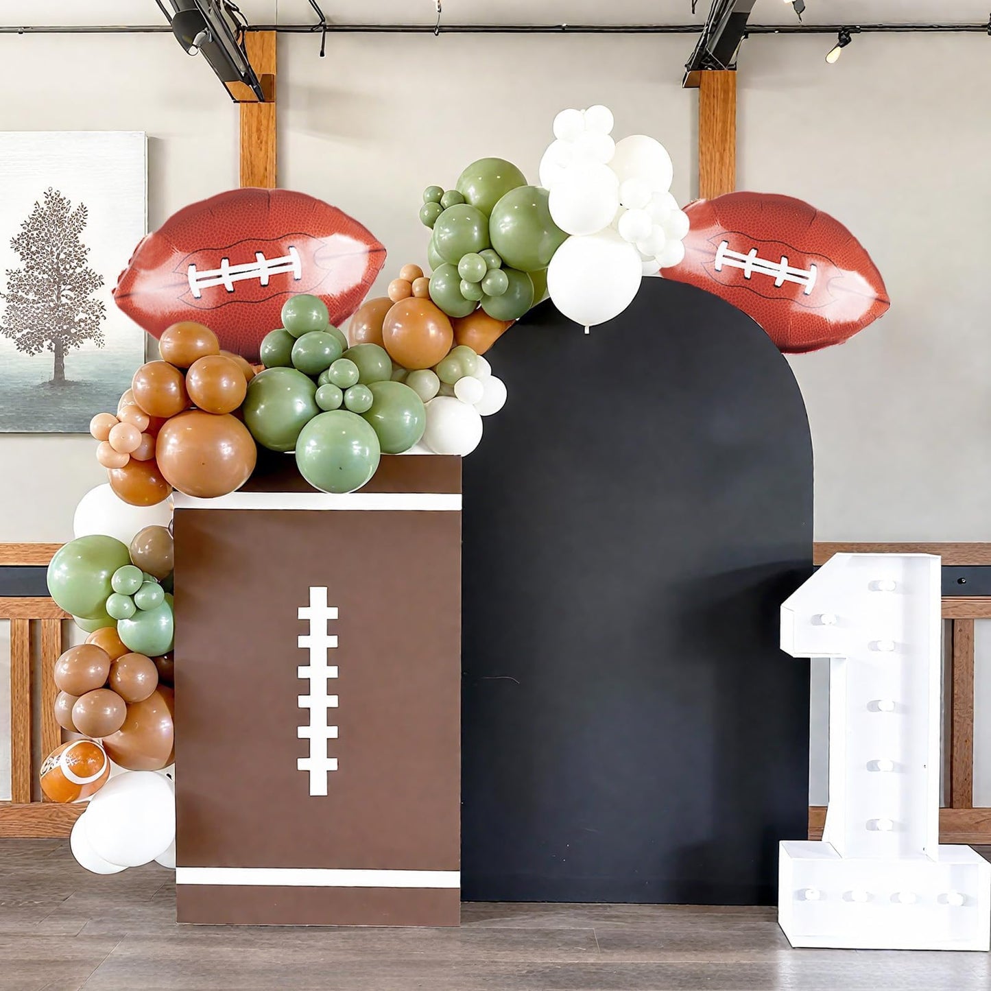 FunHot Football Balloons Kit – 12in Sage Green, White & Brown Football Print Balloons for Party Decor