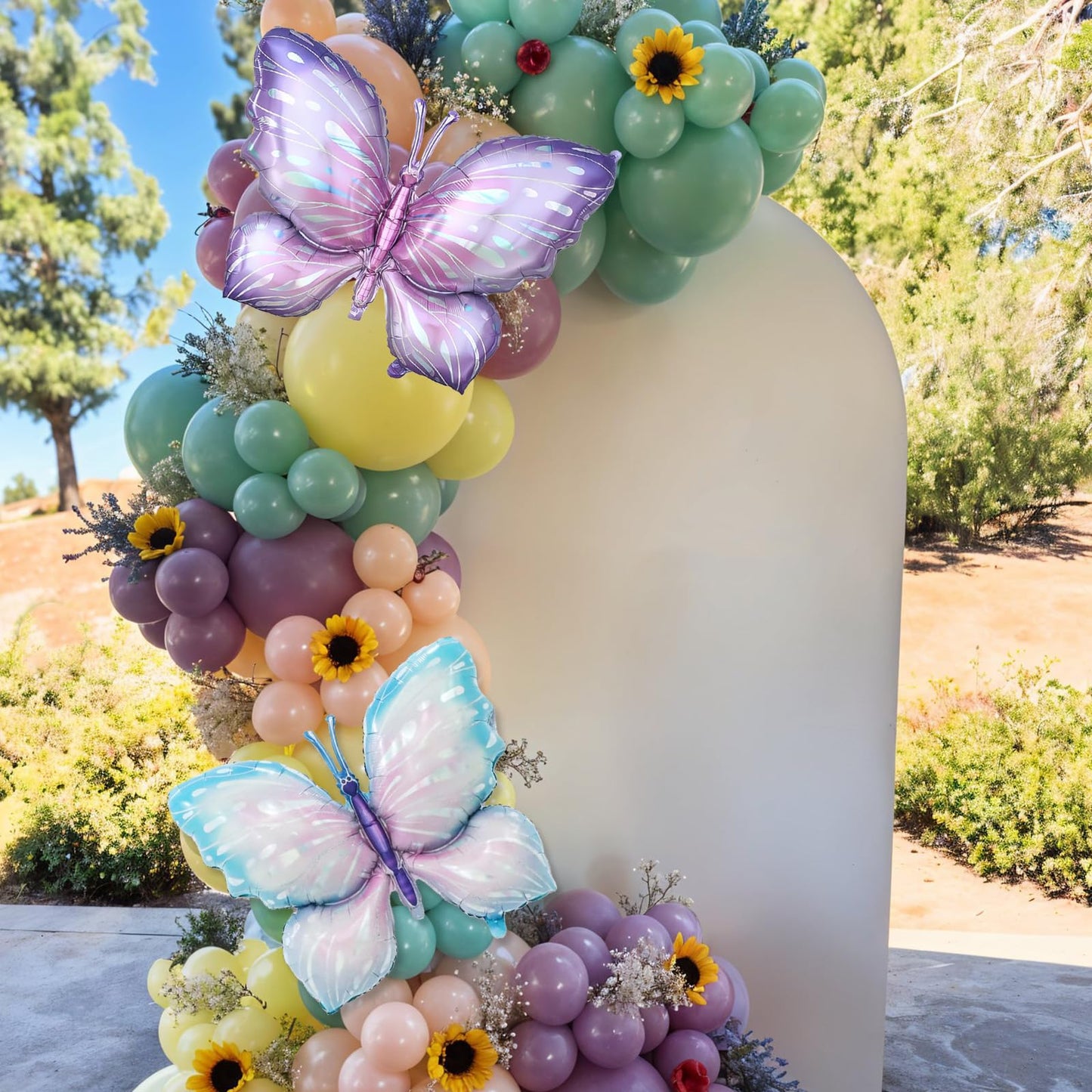 FunHot Pastel Butterfly Balloons Set – 35pc 12" Latex + 2 Giant Butterfly Foil Balloons for Princess Parties