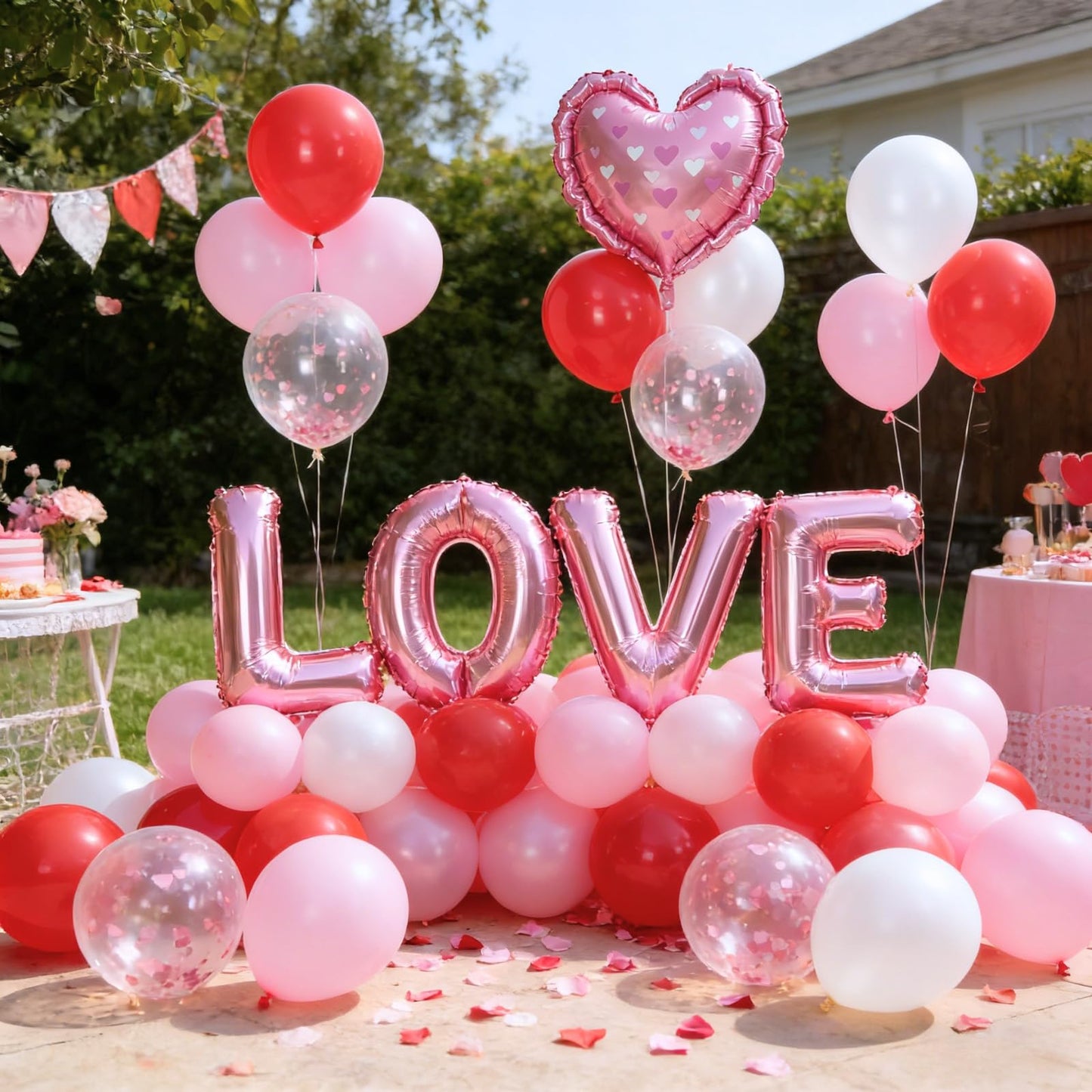 FunHot Red & Pink Balloons Set – Heart Foil & Confetti for Valentines, Weddings, Proposals